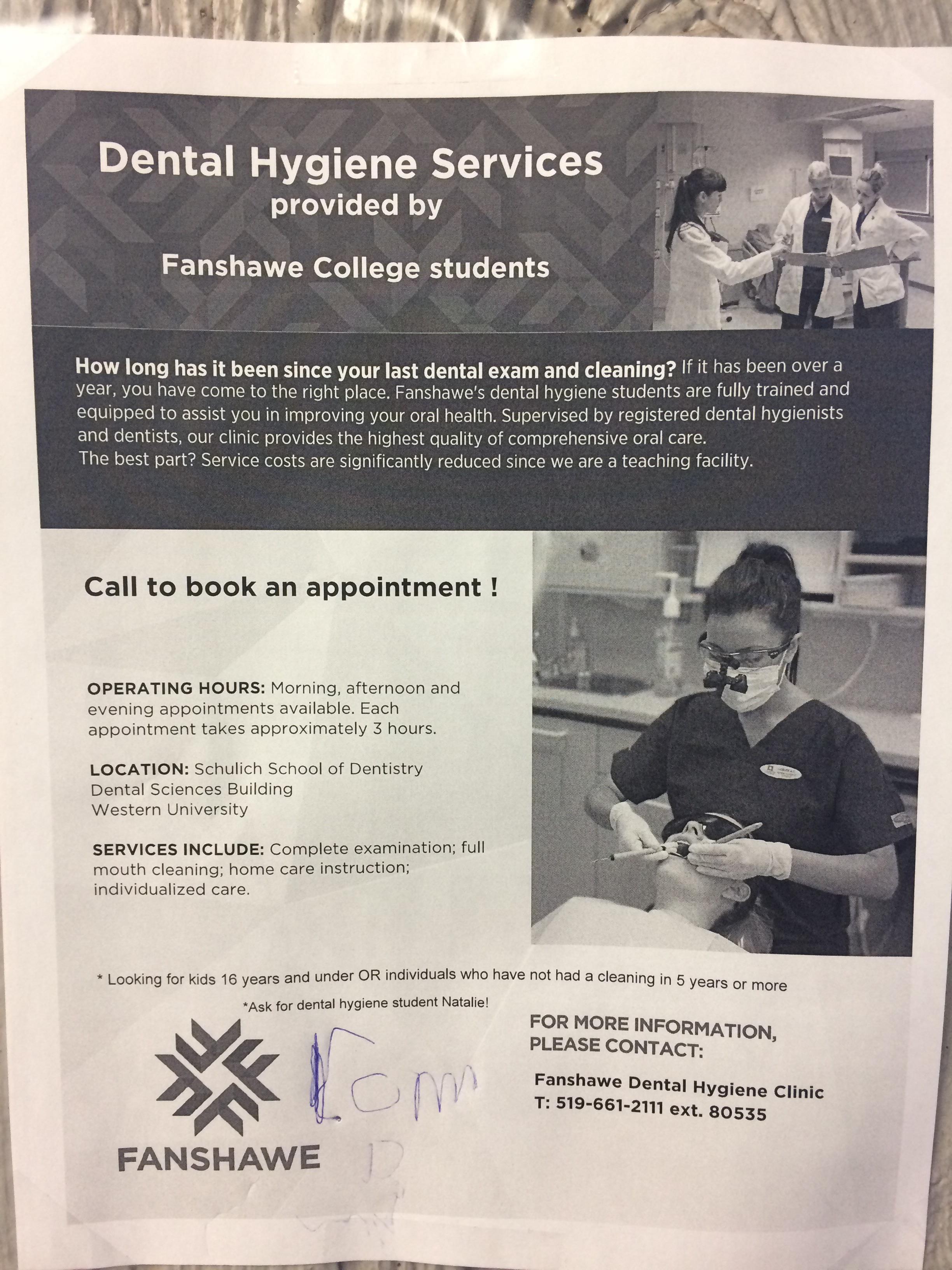 Dental Hygiene Services provided by Fanshawe College students r