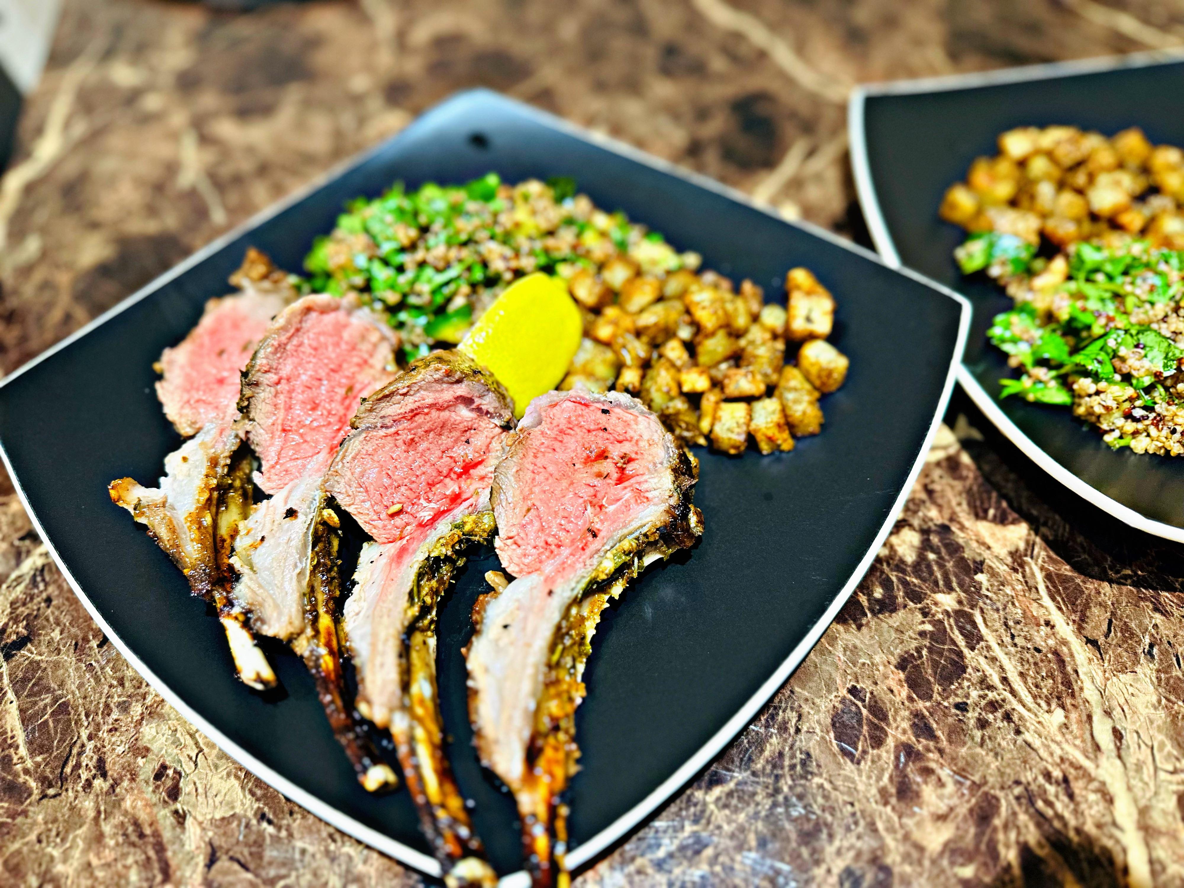 [homemade] Marinated and broiled lamb chops, diced Russet potato