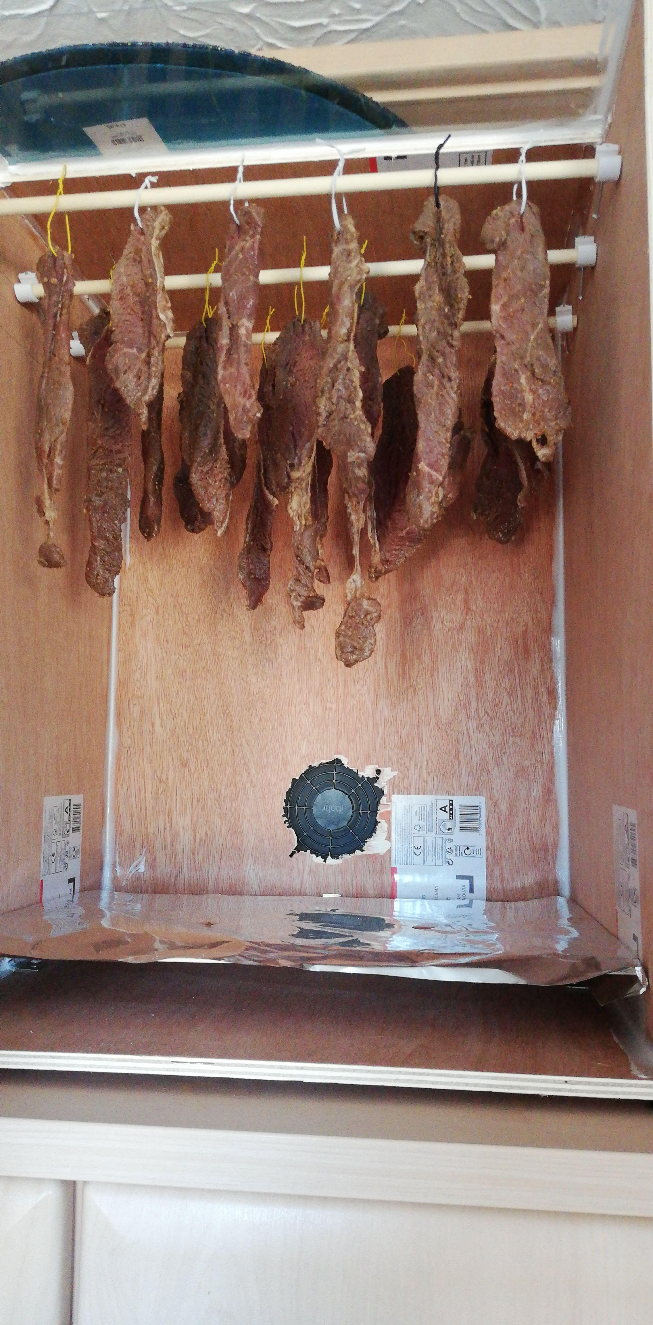 Homemade biltong box with its first trial batch. Thanks for all the