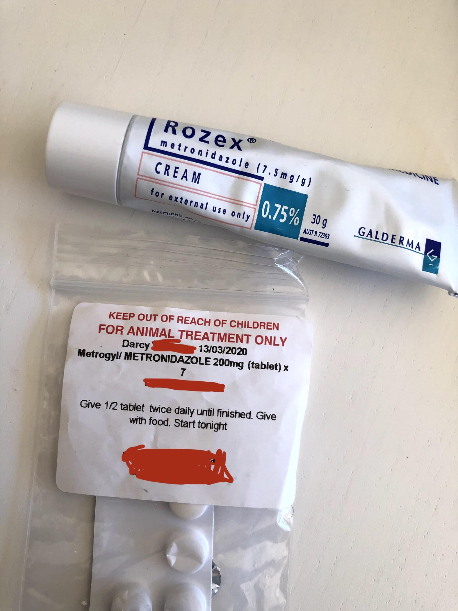 When you have the same medicine as your dog... my rosacea cream and his