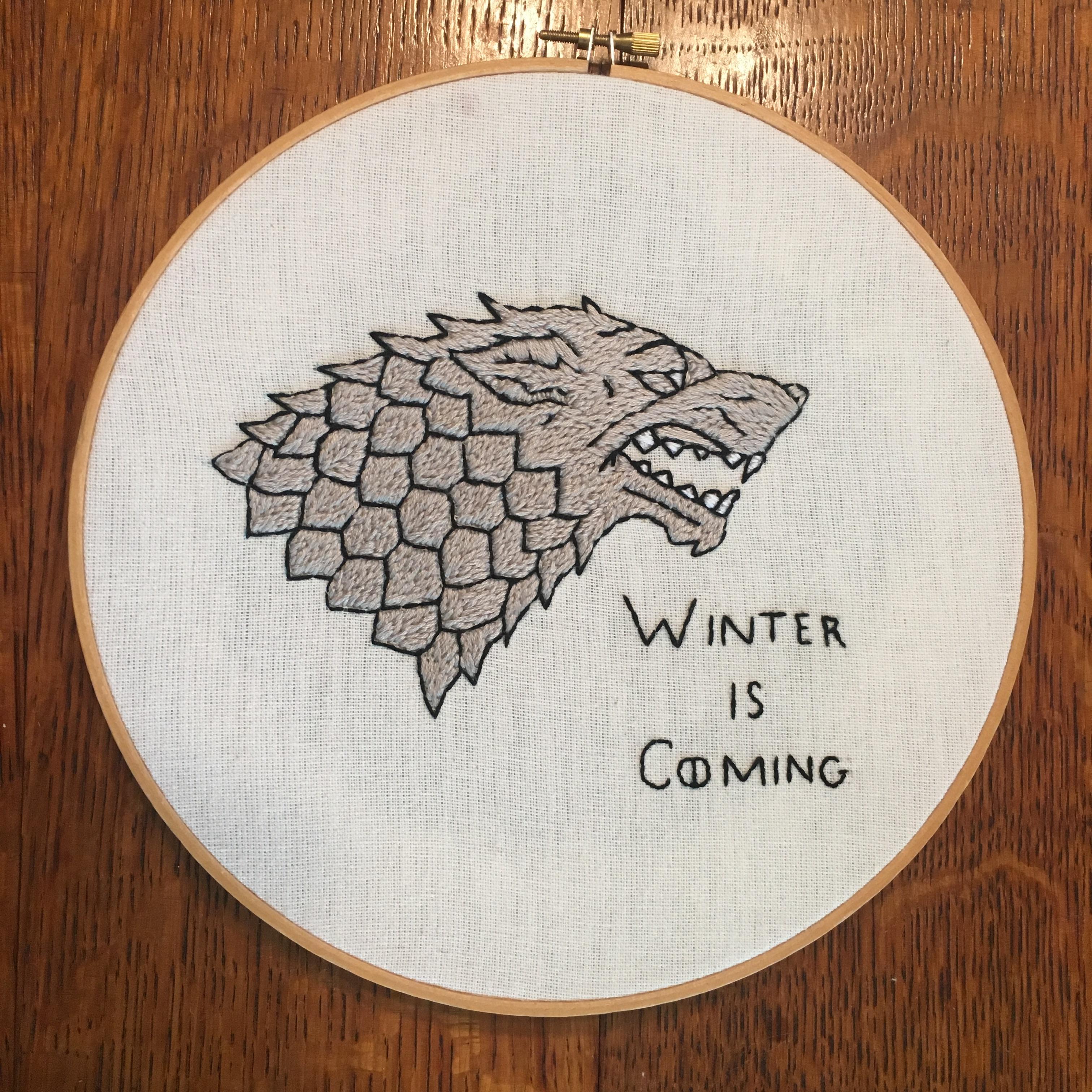 Stark house sigil for my husband. Second embroidery project and I’m
