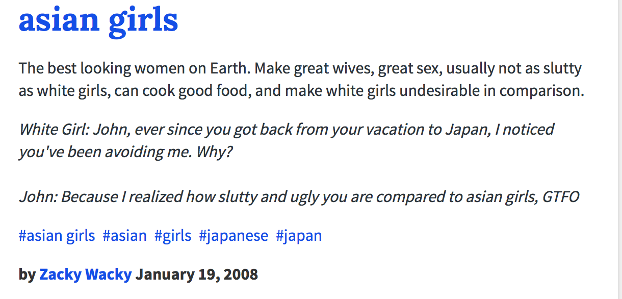 Definition of "asian girls" from Urban Dictionary 2008 (No Surprise). hapas