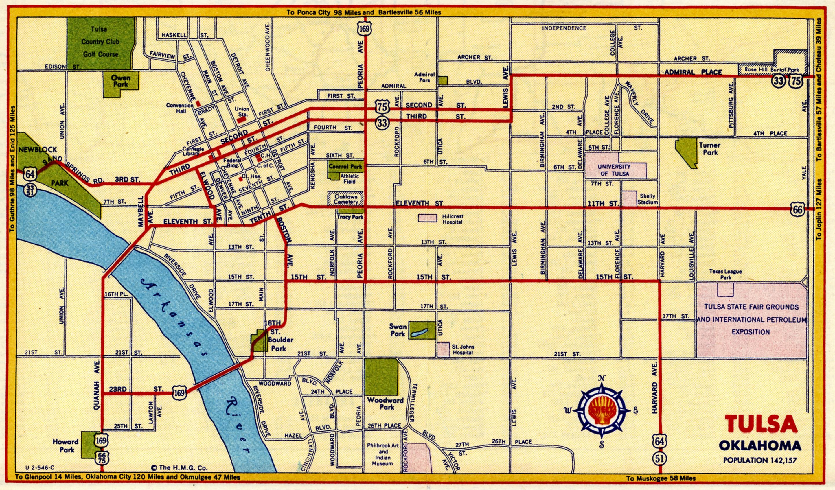 Map of Tulsa from a 1947 Shell Station map r/tulsa