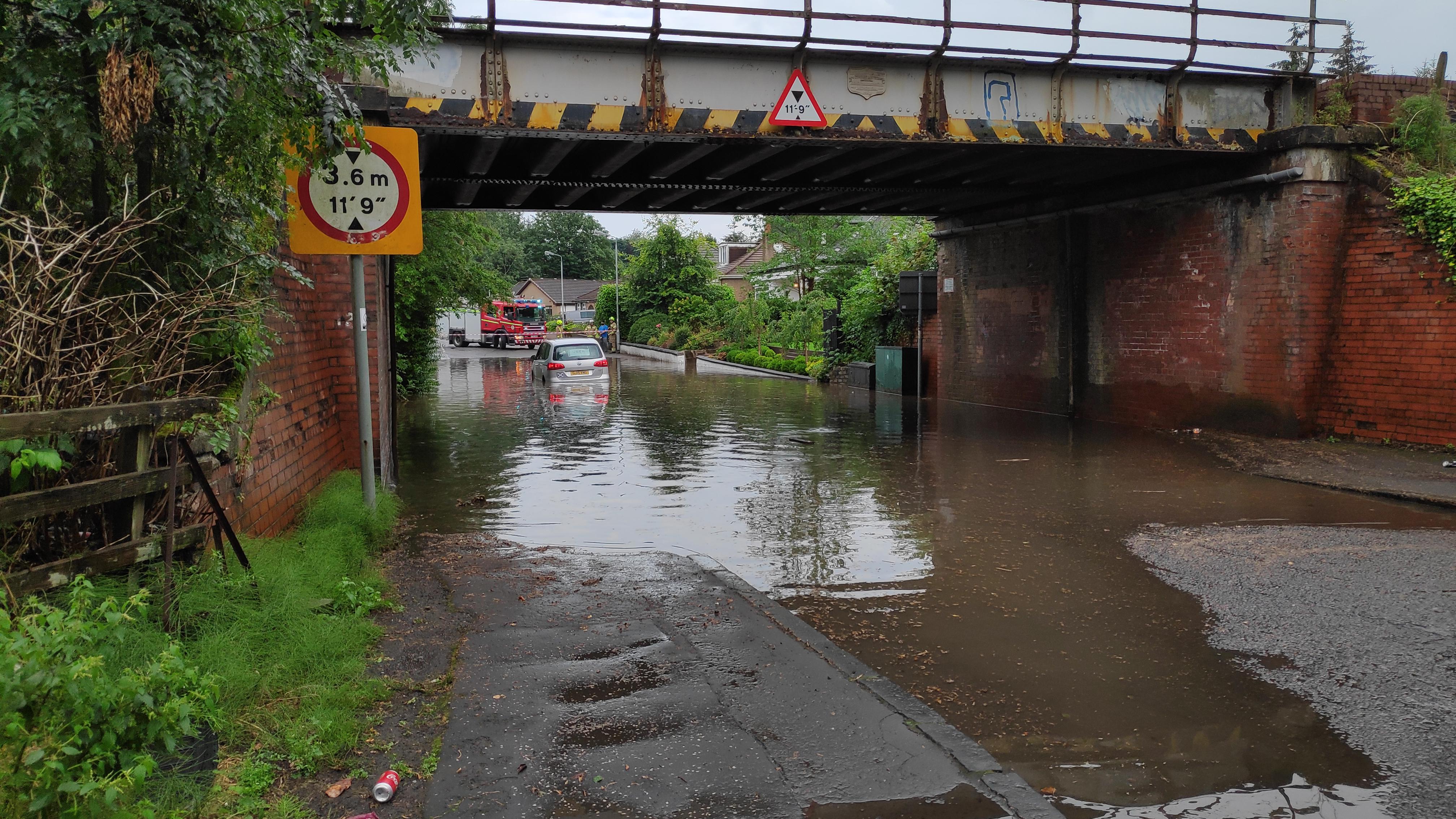 Uber going amphibious at the Williamwood railway bridge after the storm