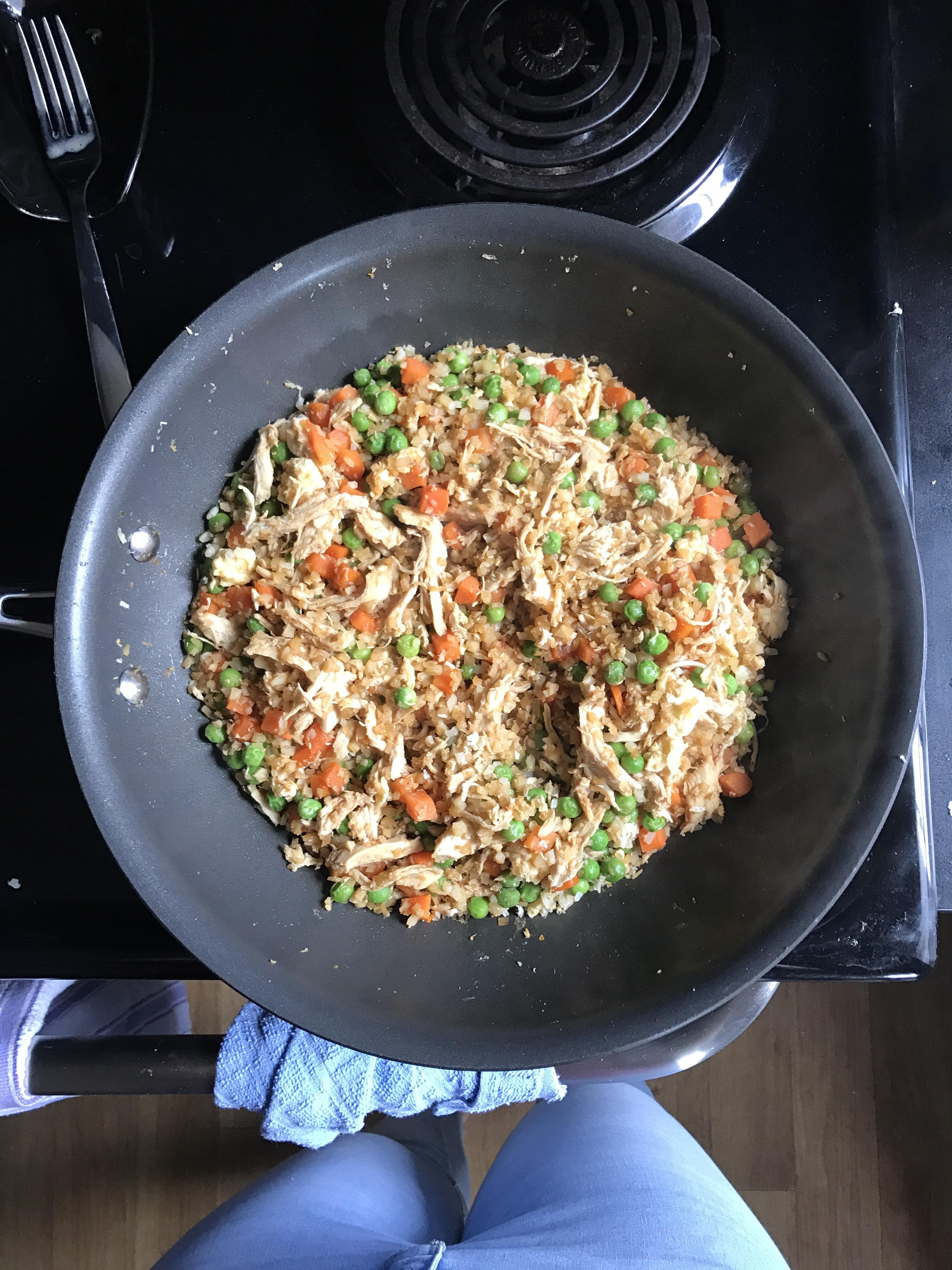 [679 cal] for the whole pan of cauliflower fried rice! This meal is