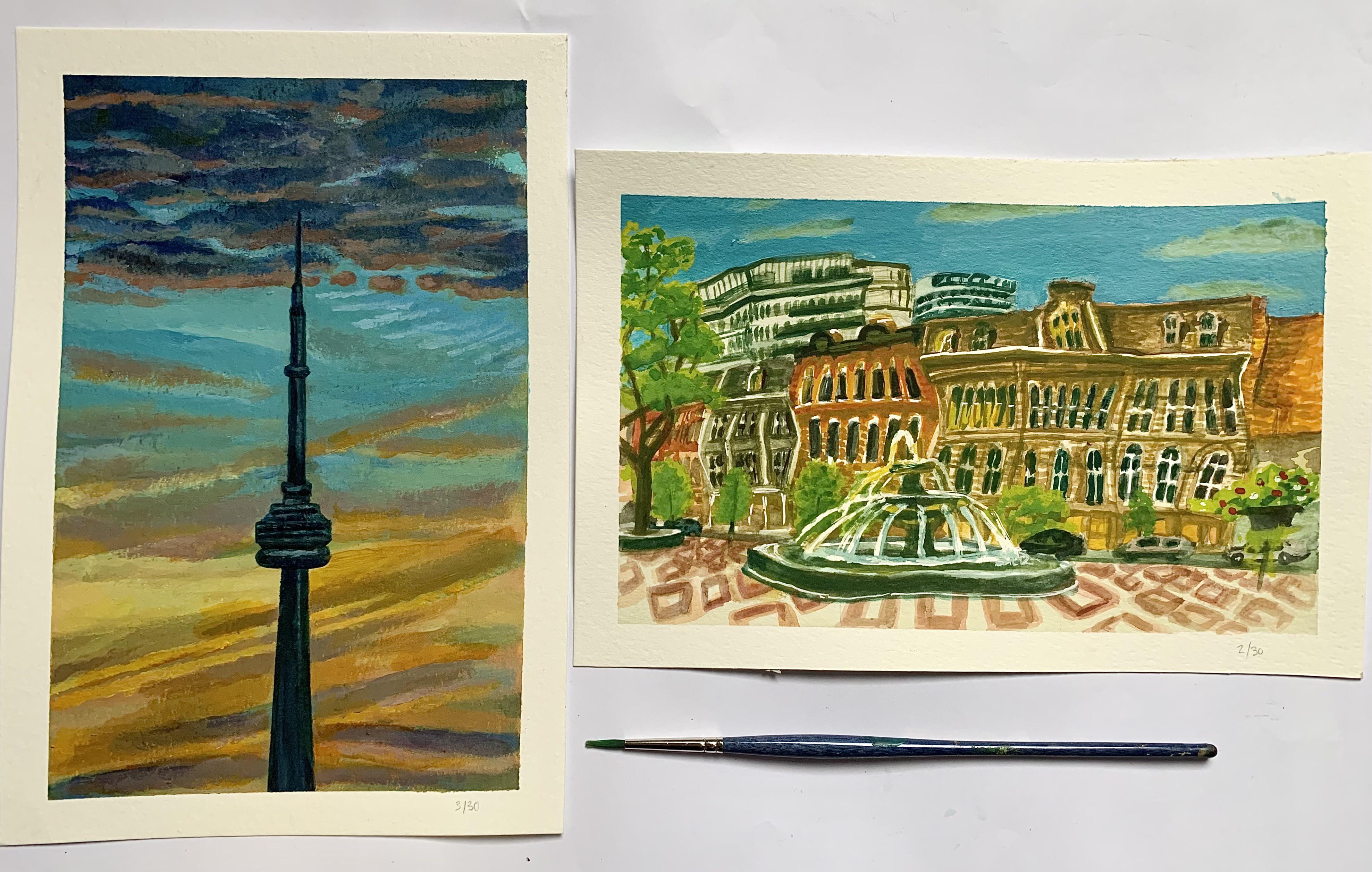 Did these two paintings of Toronto today The CN Tower and a distorted