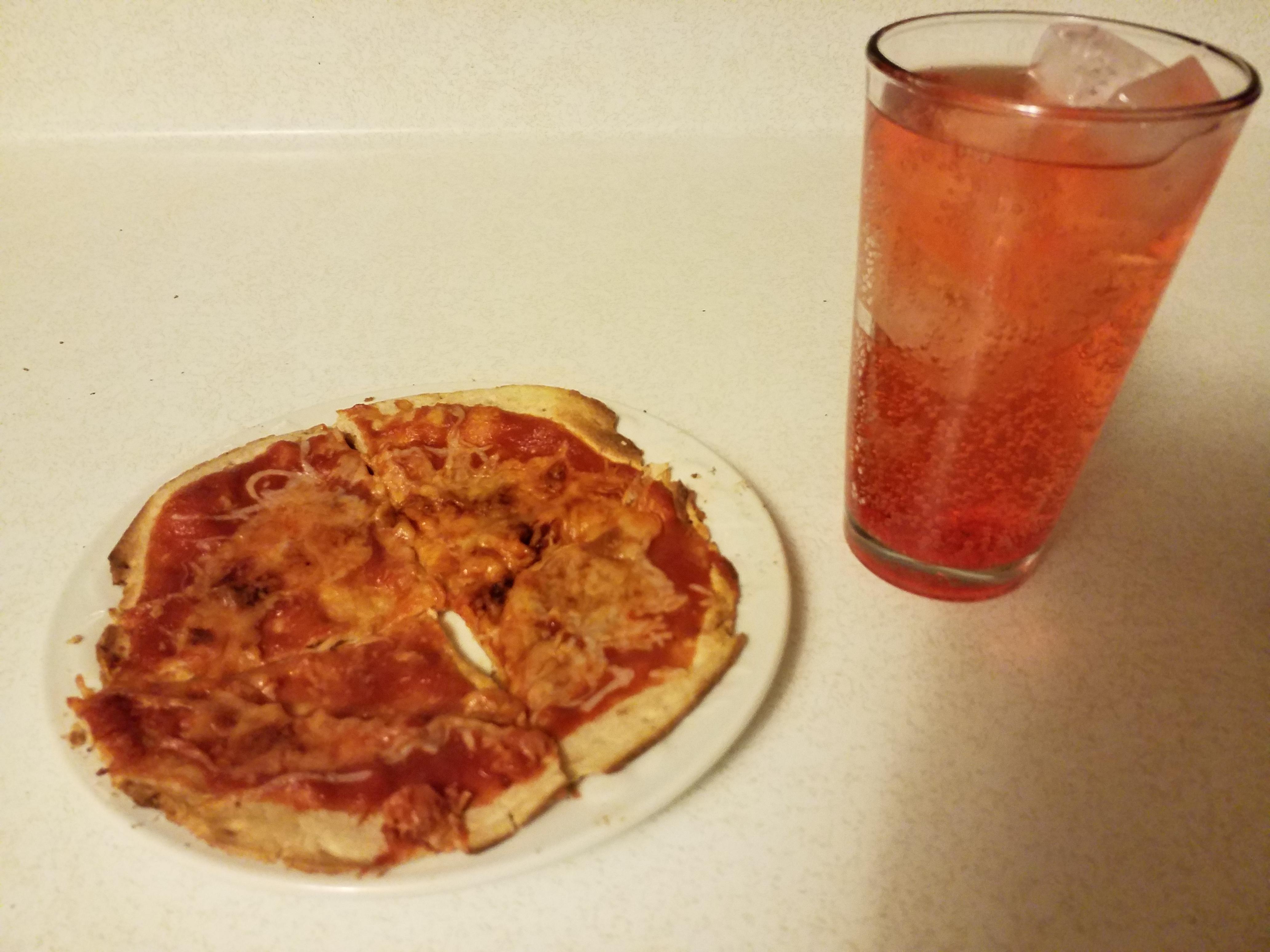 My first try this 215 calorie flatbread pizza and seltzer water with