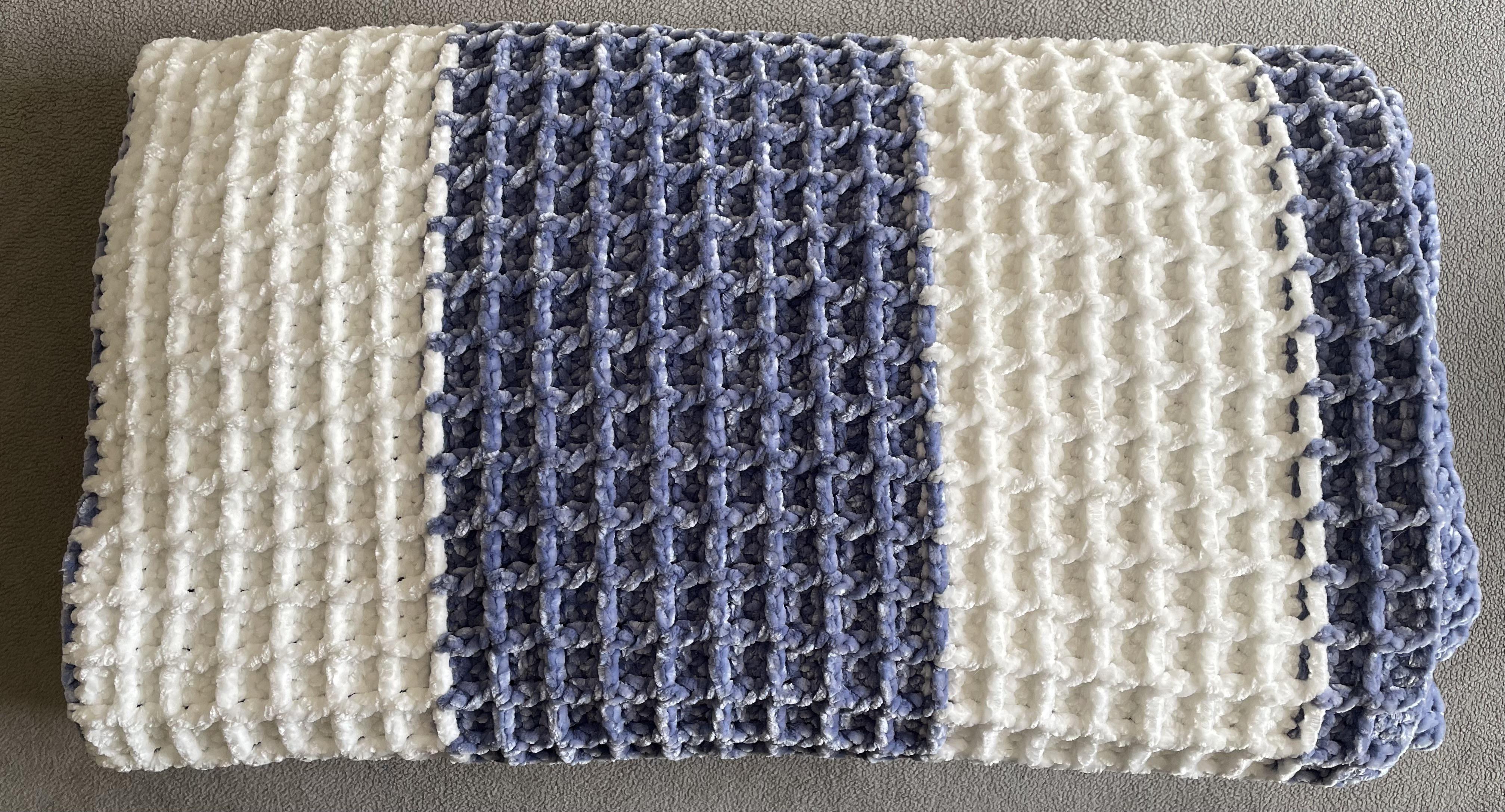 Just finished a waffle stitch blanket with Bernat Velvet. So soft and good for this stitch! r