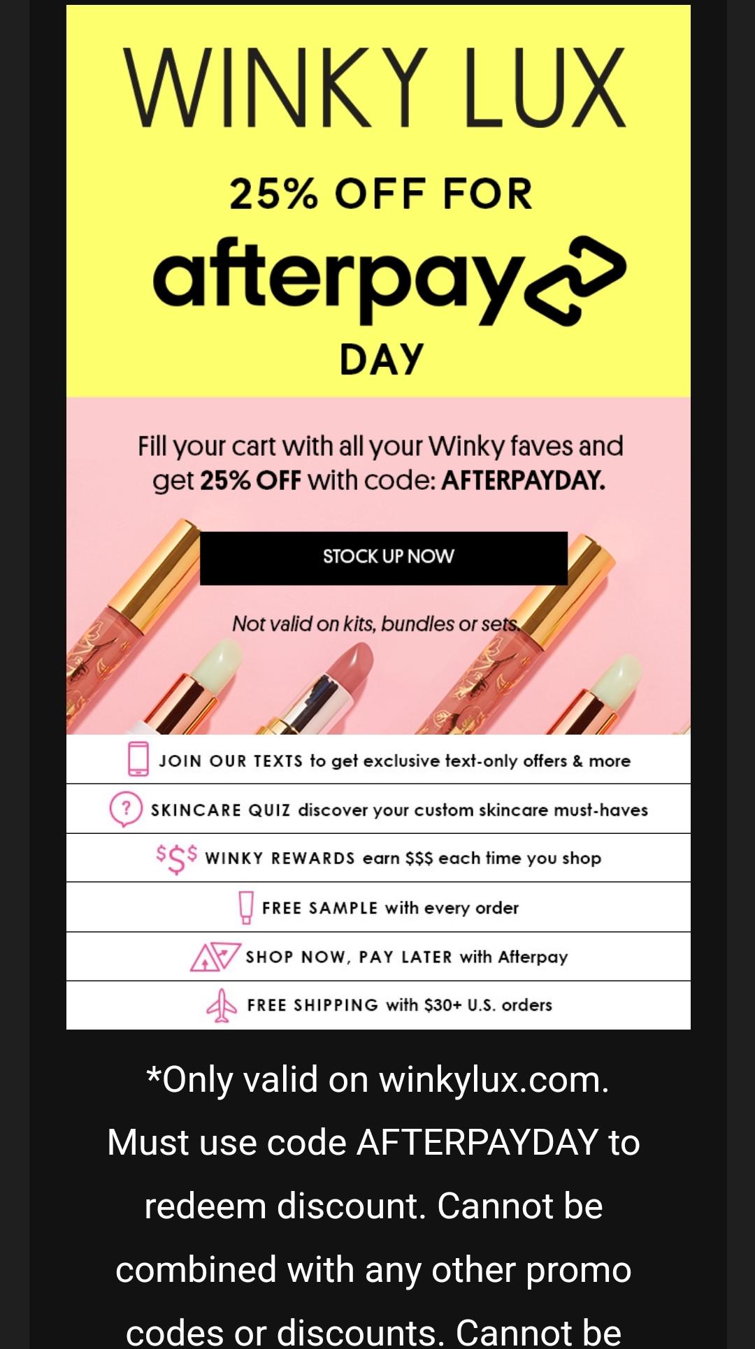 Winky Lux 25 off using code AFTERPAY r/MUAontheCheap