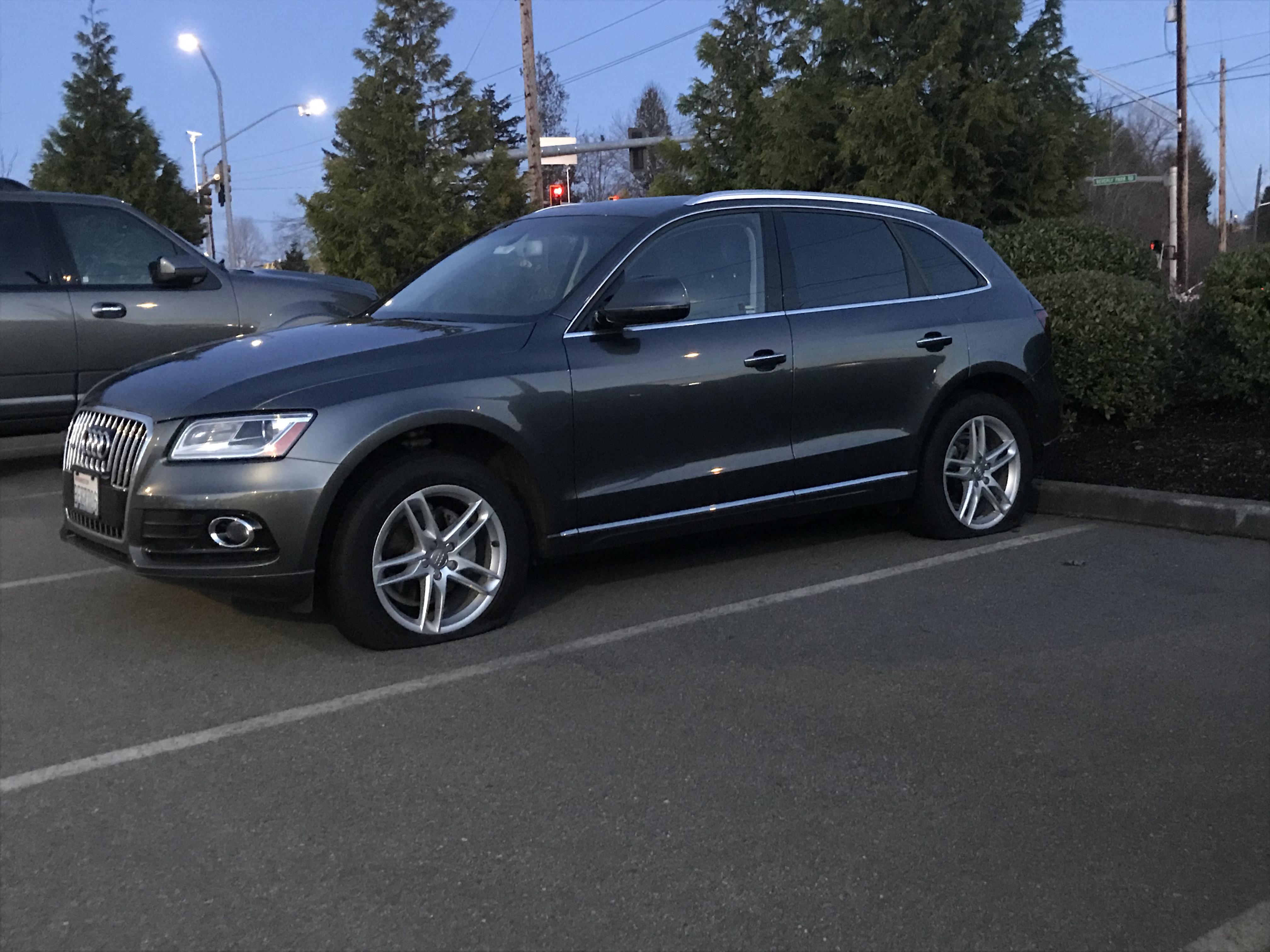 Zoom in. All 4 tires got slashed on my coworkers car after leaving it
