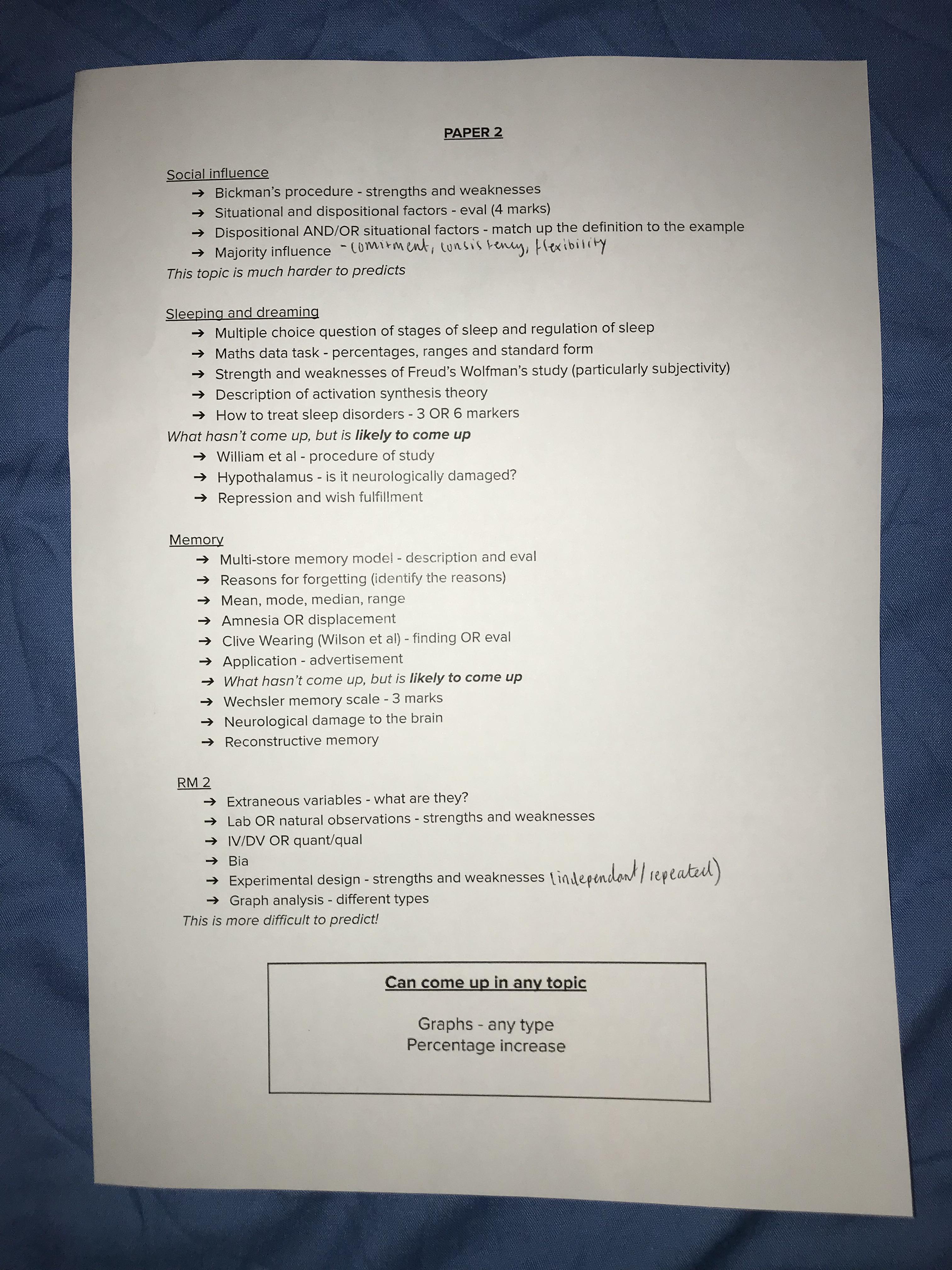 OCR Psychology predictions GCSE