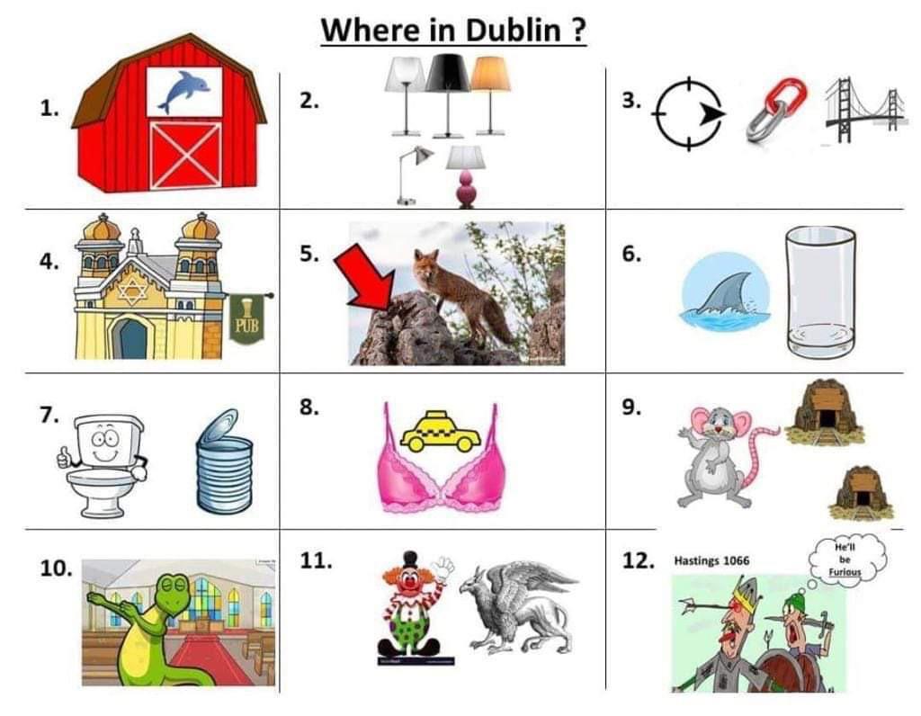 Riddles for places in Dublin, I’ve got them all except 12 and it’s