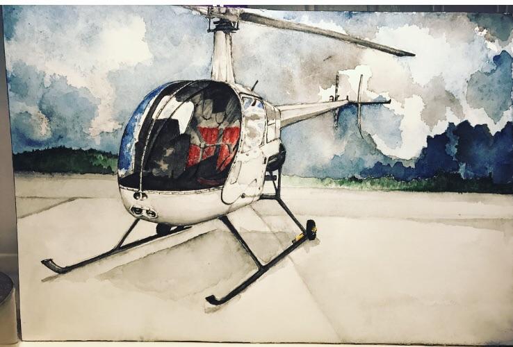 Sharing my helicopterappreciation painting. Watercolor & ink. r