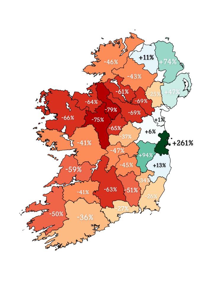 Population change of Ireland’s counties from 1841 to 2016 r/MapPorn