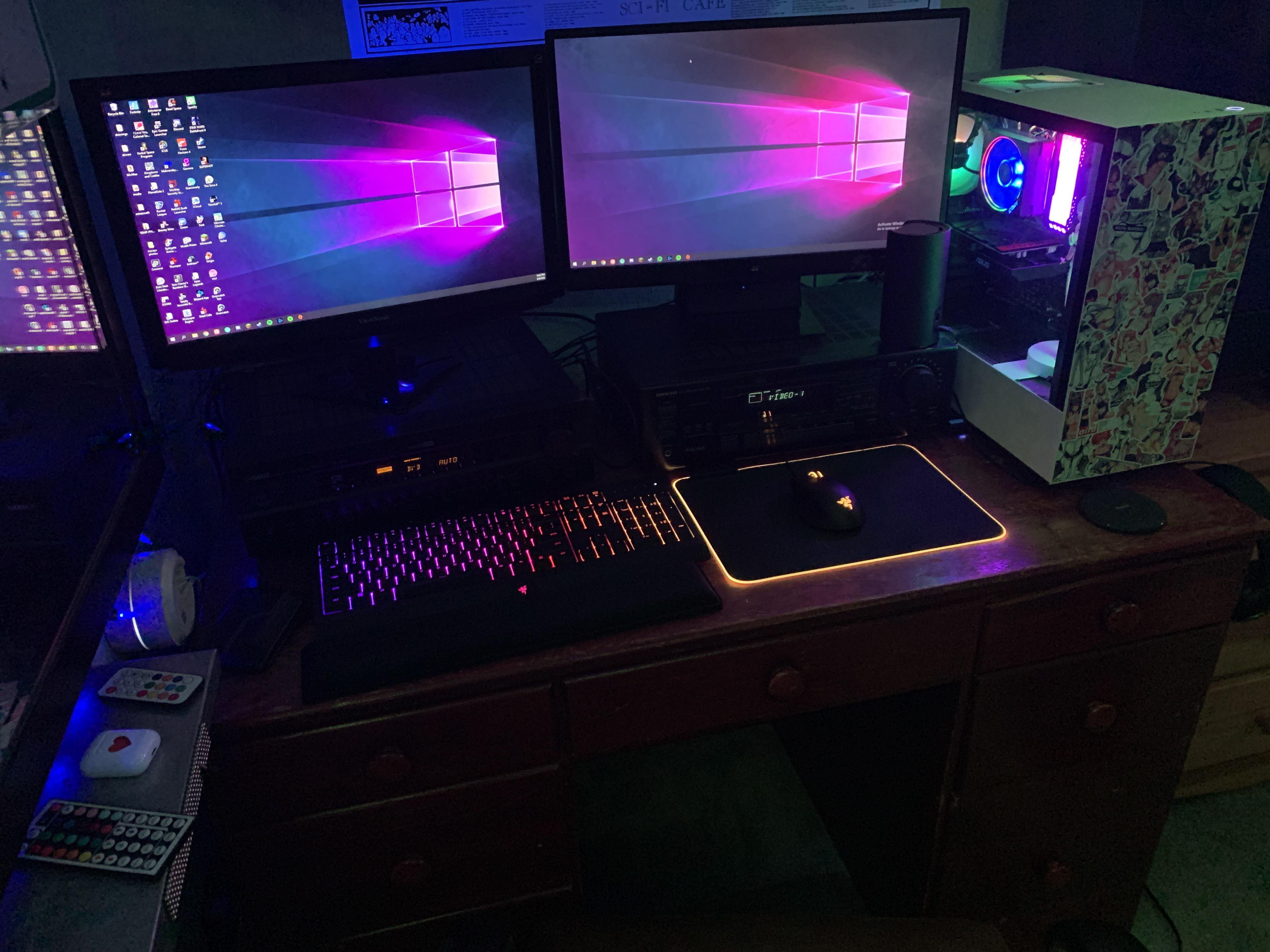 Bedroom setup with a sound system and 45” tv to the right (that’s why