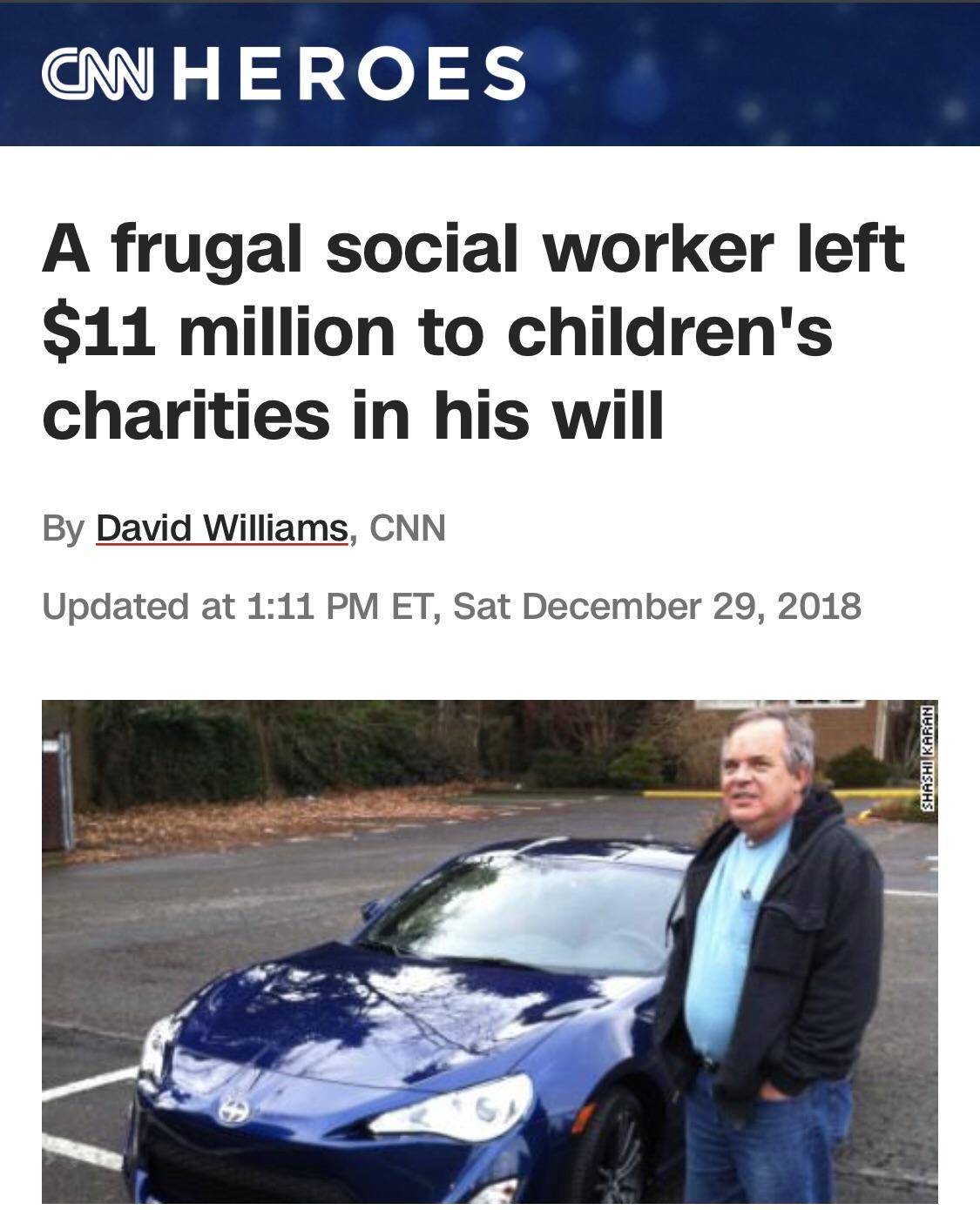 Man known for his frugal lifestyle leaves 11 million to children’s