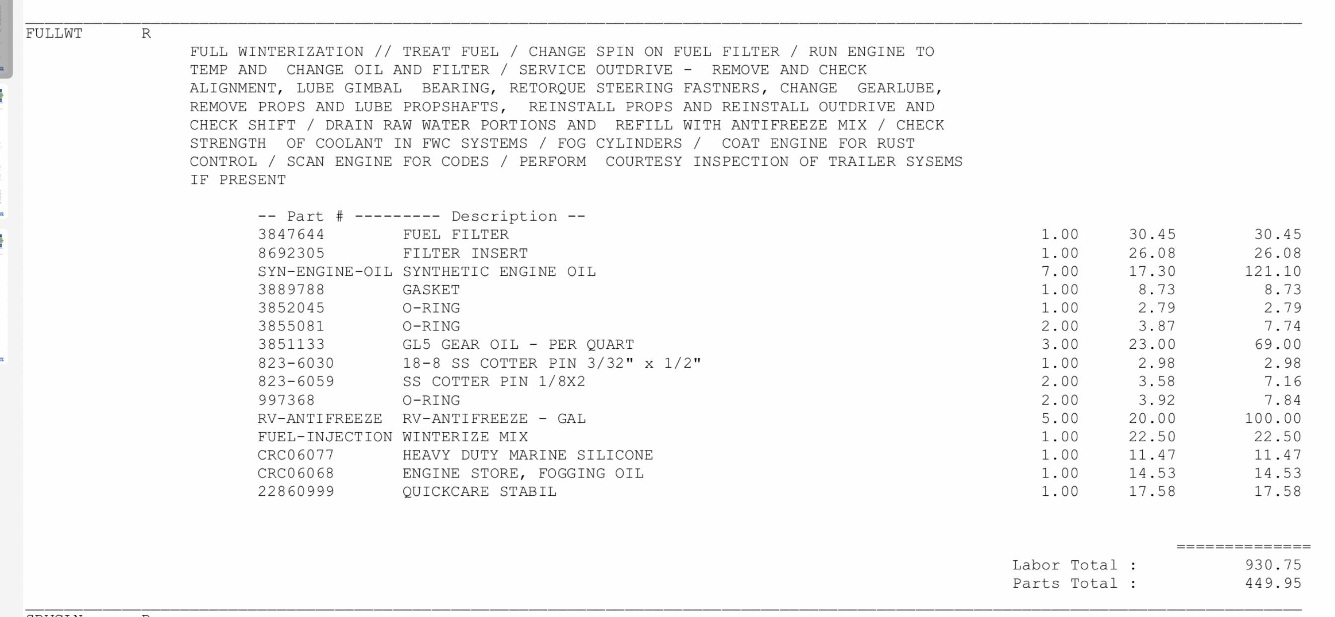 How much does winterization cost, boaters? Below is this years 1500