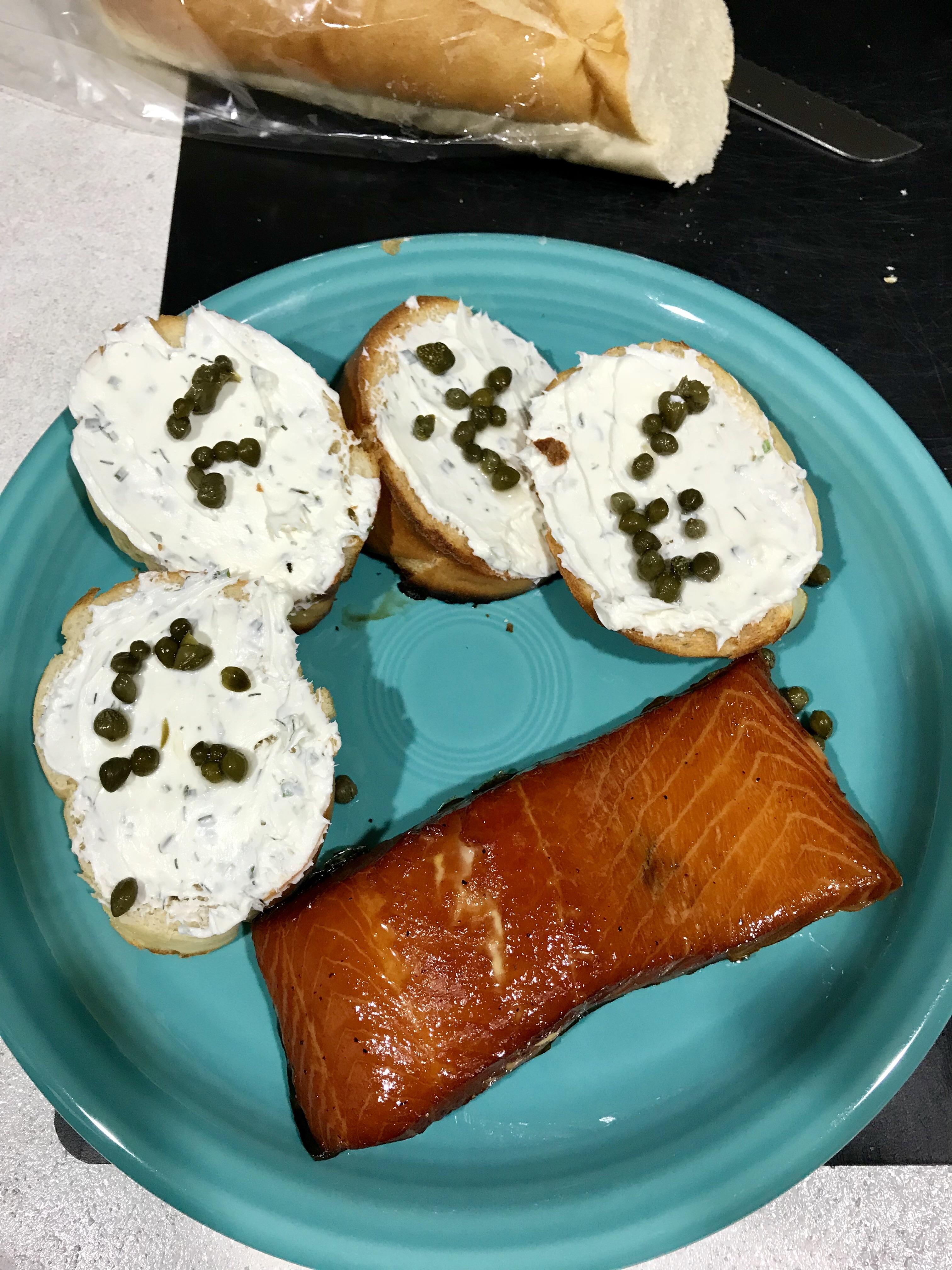 My Labor Day breakfast smoked salmon glazed w/ apricot jam and honey