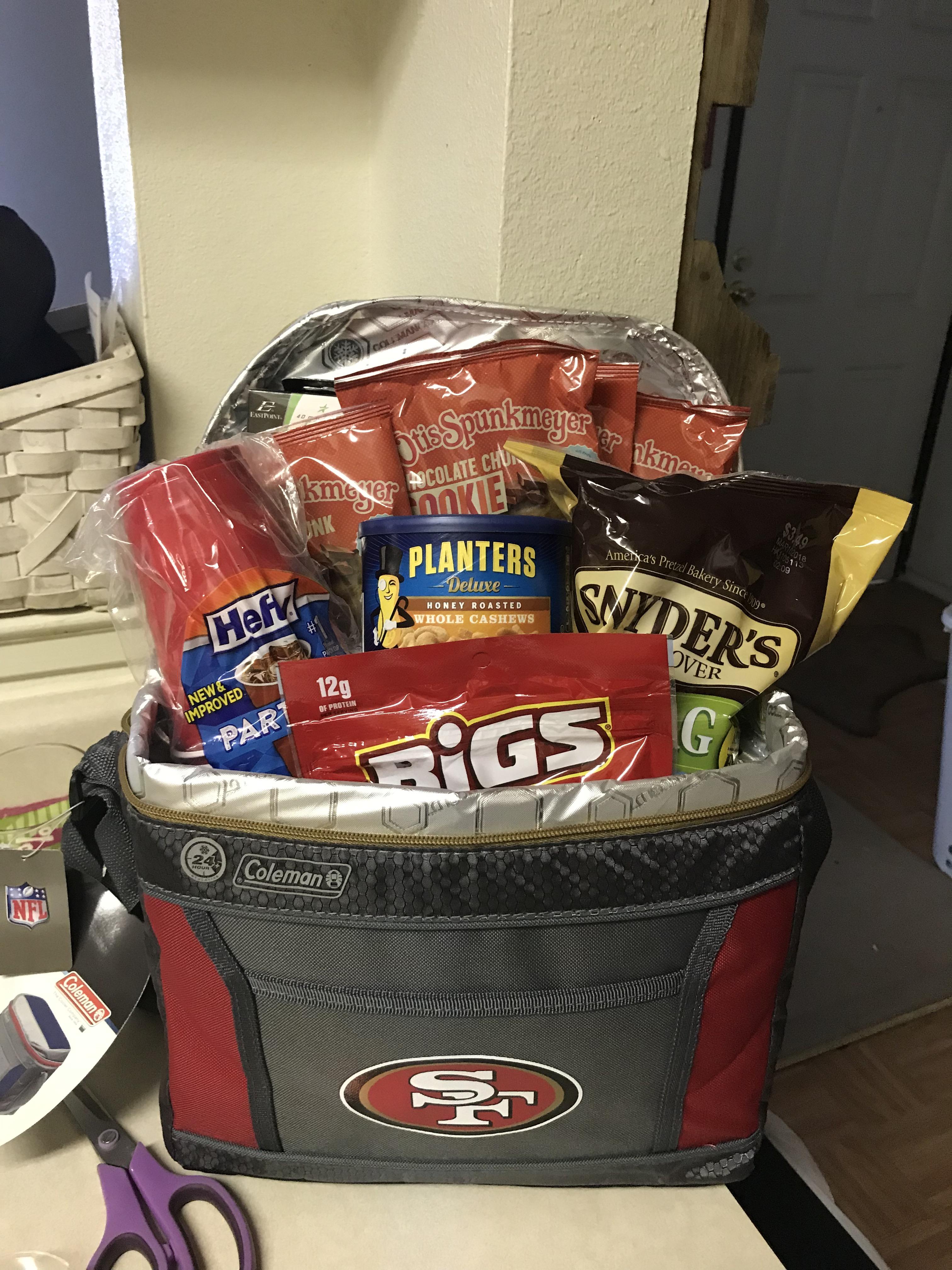 Made my mom in law a football themed gift basket! First time making