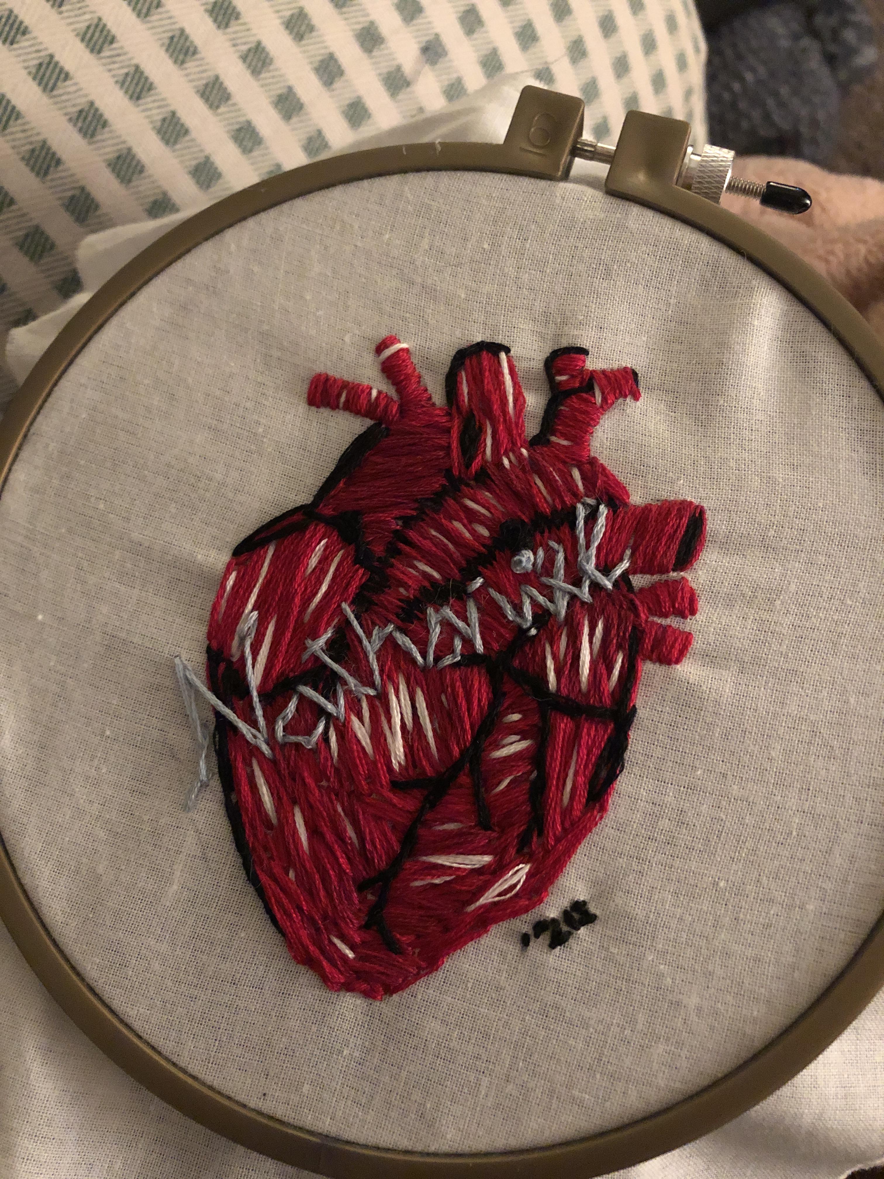First piece ever. A Valentine’s Day gift to my husband r/Embroidery