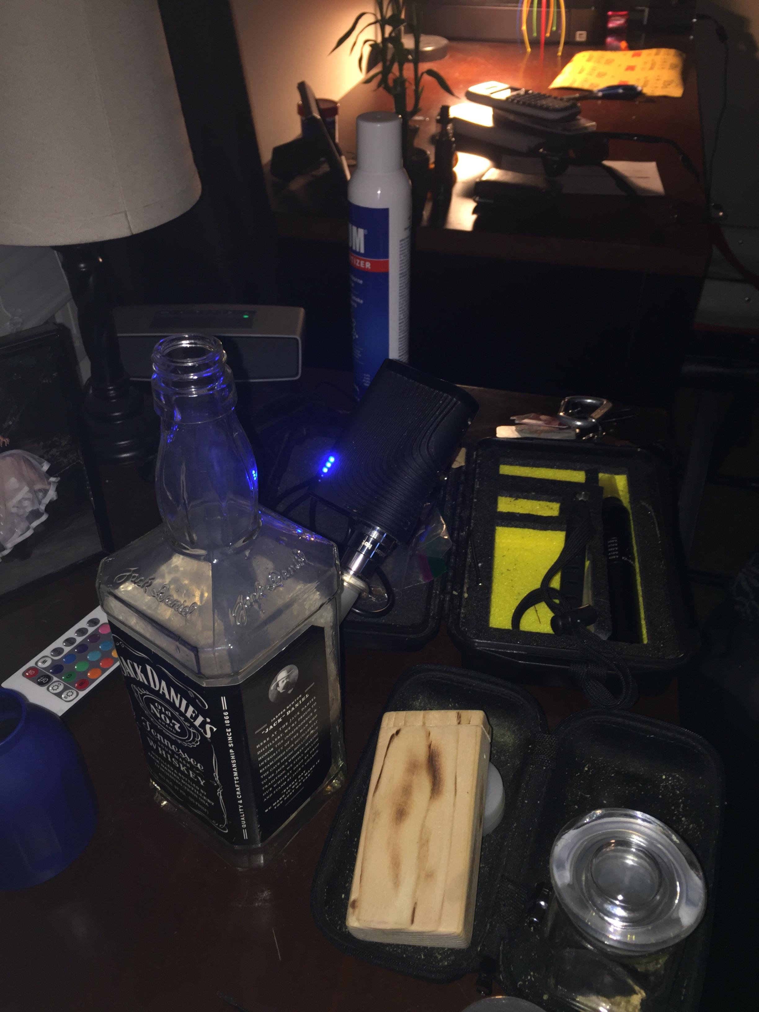 Boundless CF with water pipe adapter, on homemade liquor bong = best