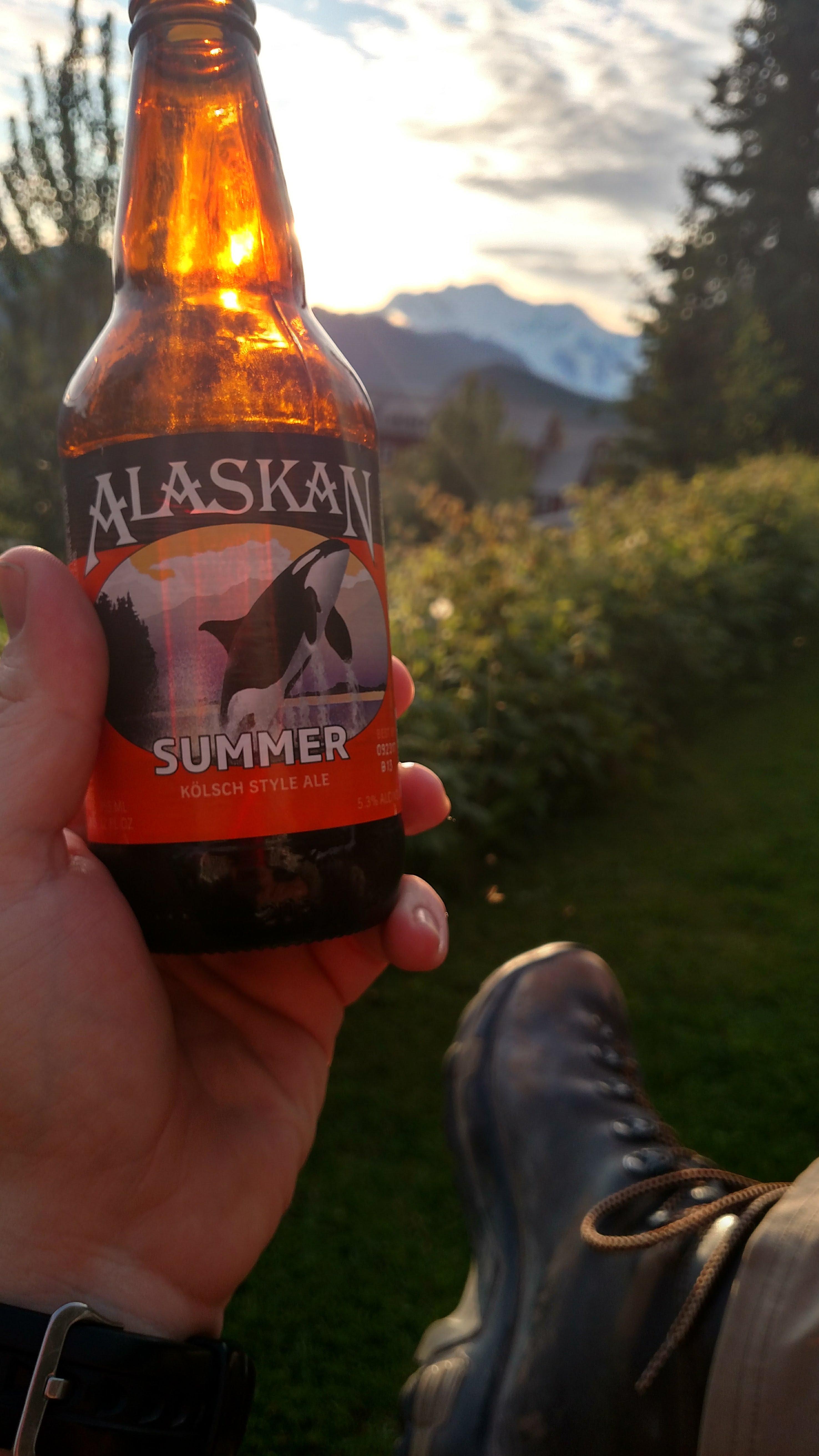 Alaskan Beer in Alaska. Mt. Blackburn in the background (5th tallest