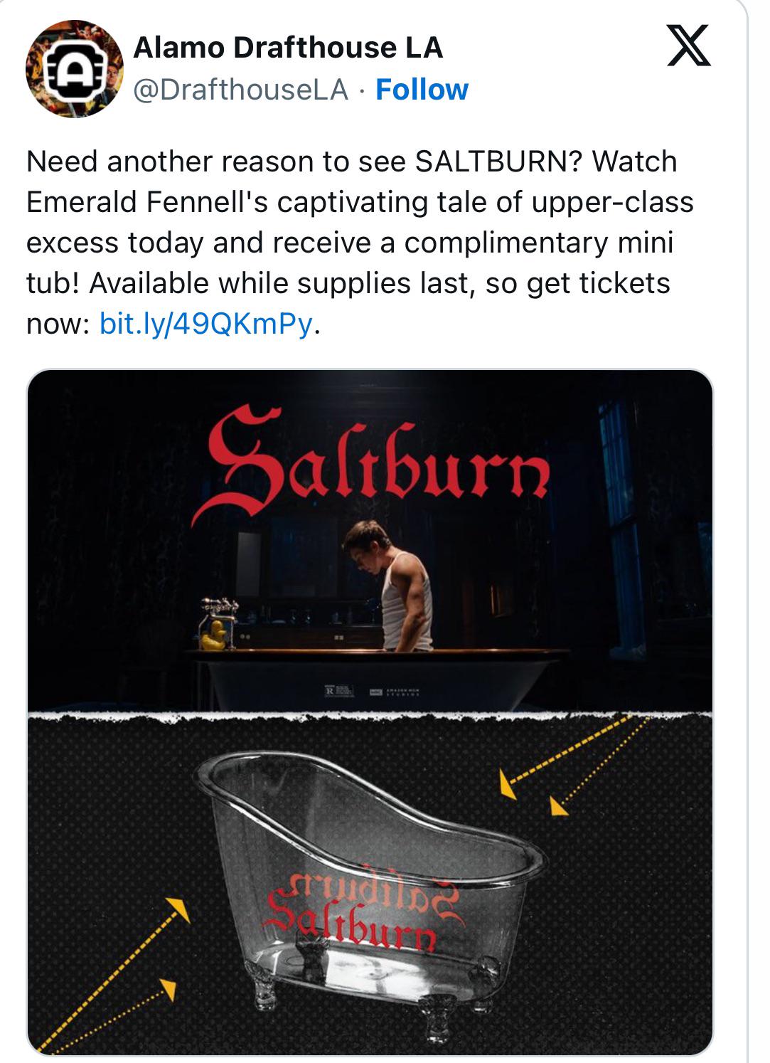 Looking to Purchase the SALTBURN Mini Clear Tub given away at Alamo Drafthouse screenings r