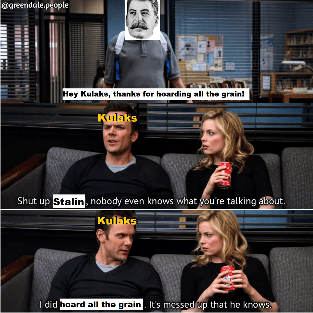 "I can excuse kulaks starving people, but I draw the line at