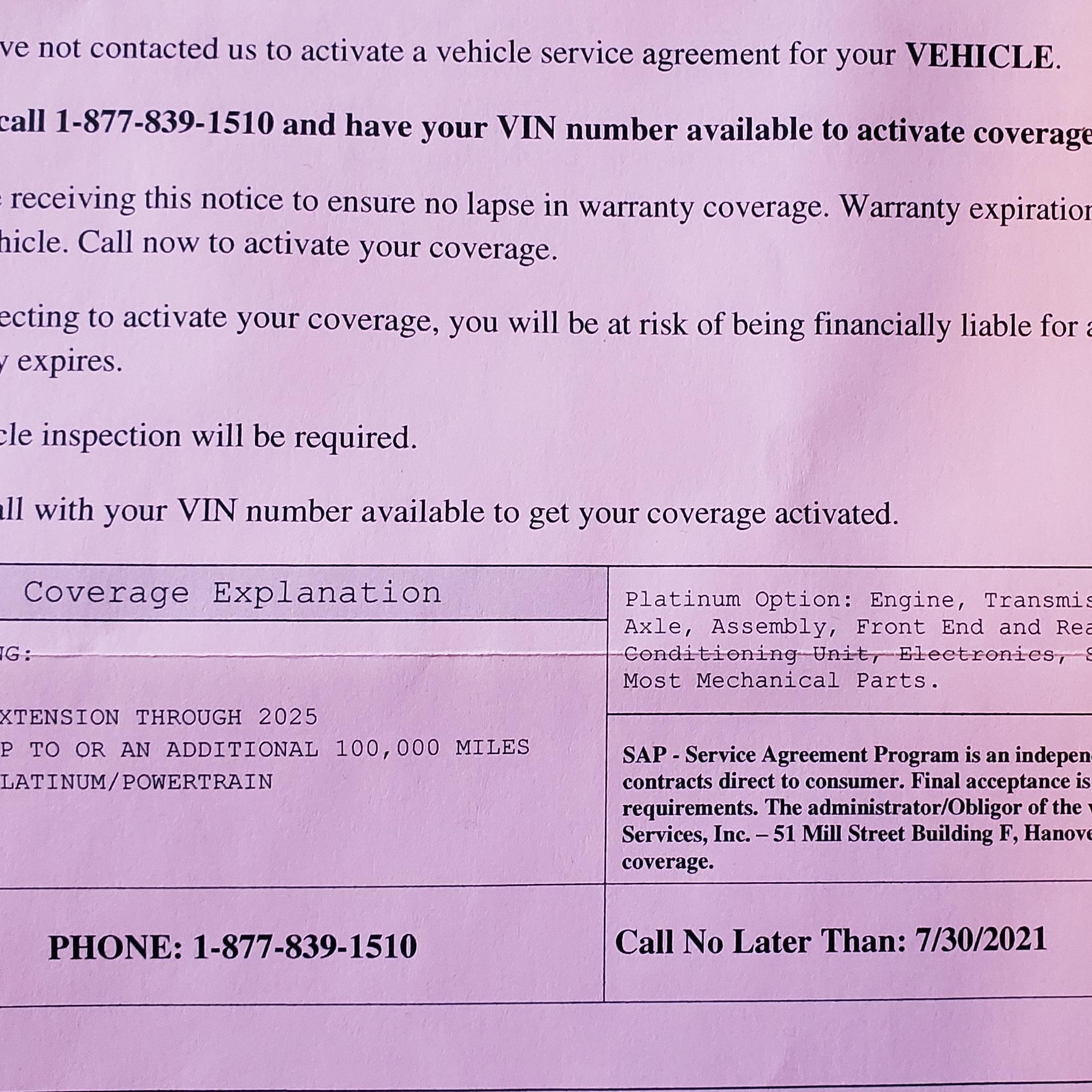 When the car warranty company cannot reach me by phone r
