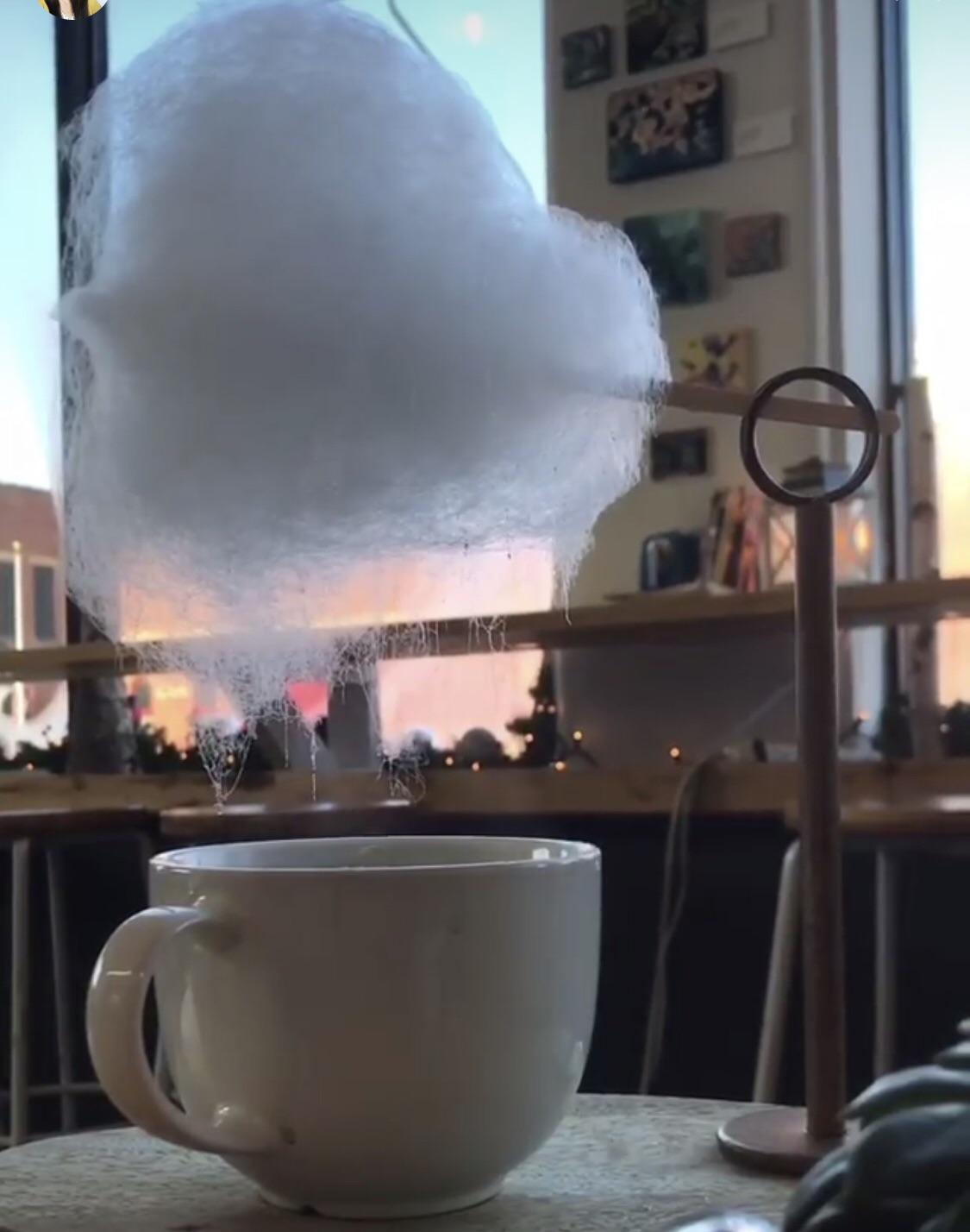 A place in Ohio does sugar clouds over cups of coffee. Just what I