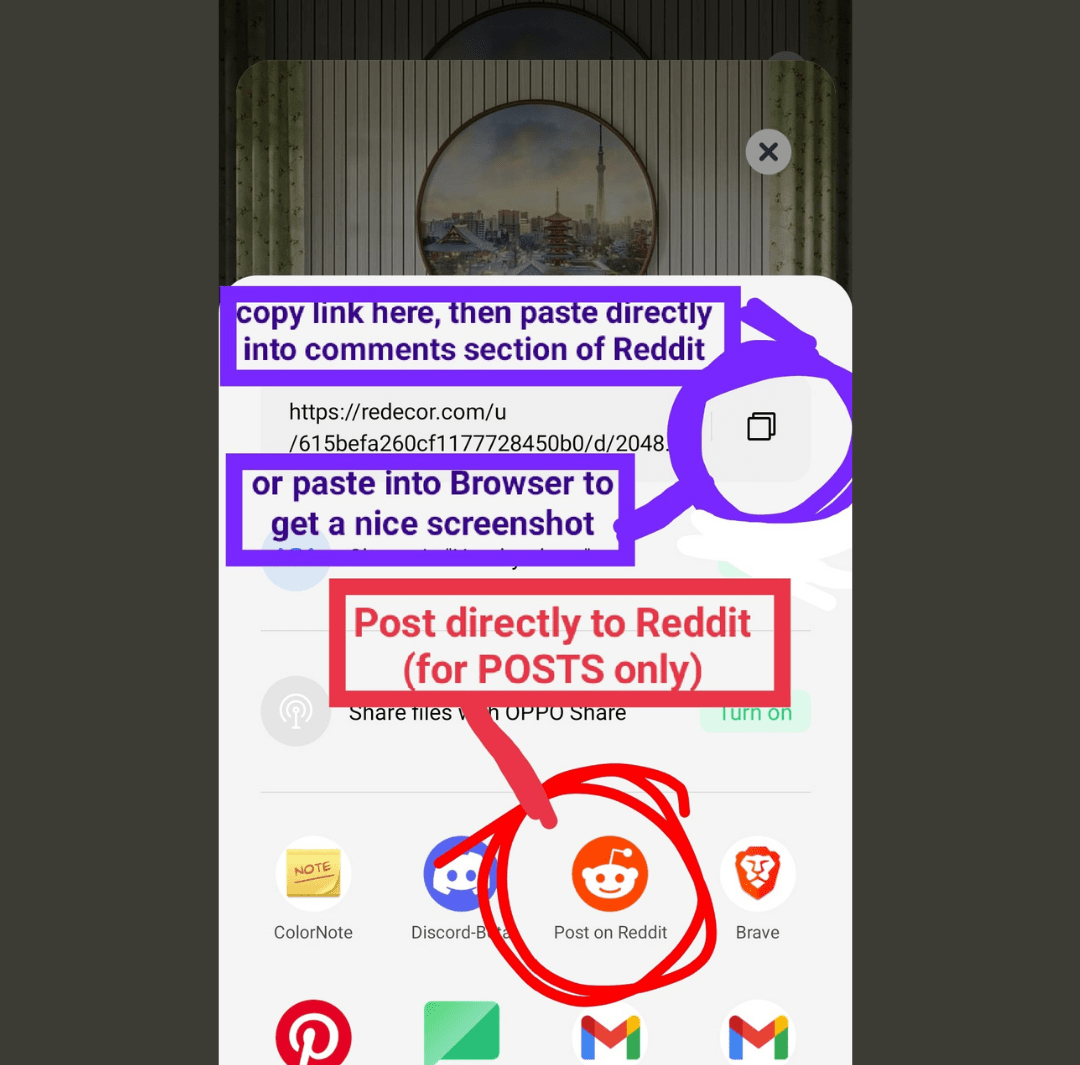 EASIEST WAY TO SHARE FROM REDECOR TO REDDIT direct send for a POST