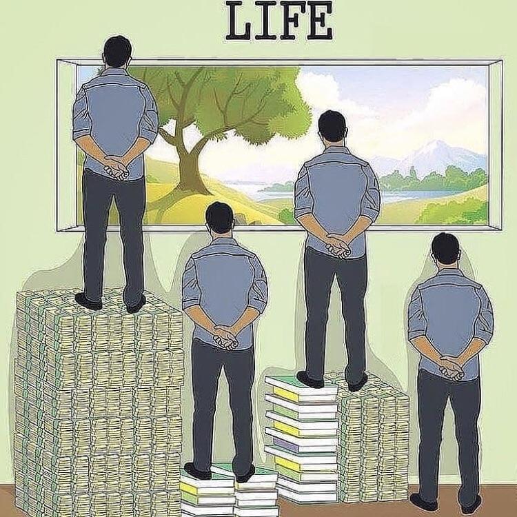 standing on piles of money means you can’t see outside the window
