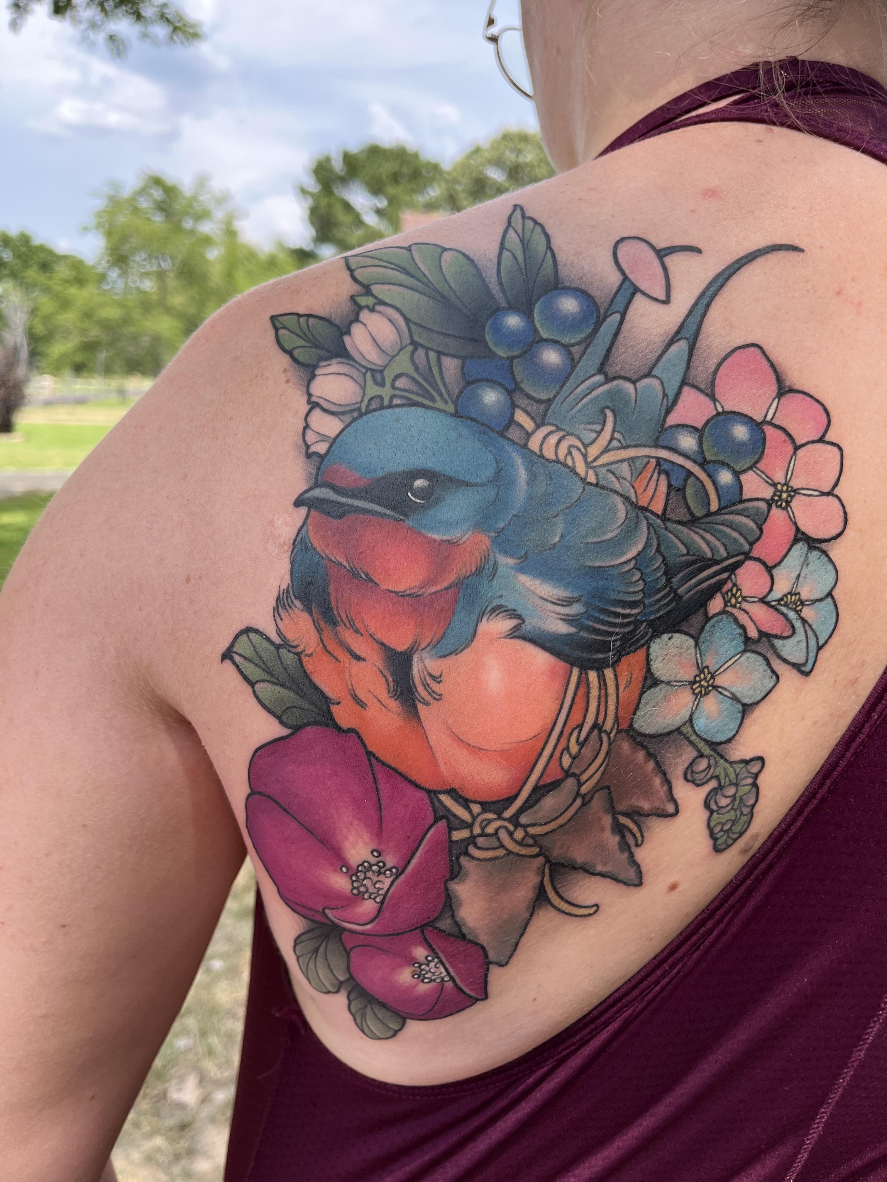 BARN SWALLOW with wildflower clusters and an arrow for each of my kids. Tiffer Wright at