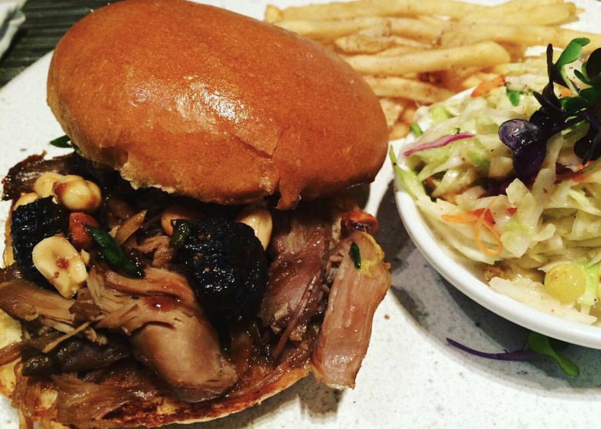 Pulled duck sandwich with fig and peanut relish an amazing sandwich