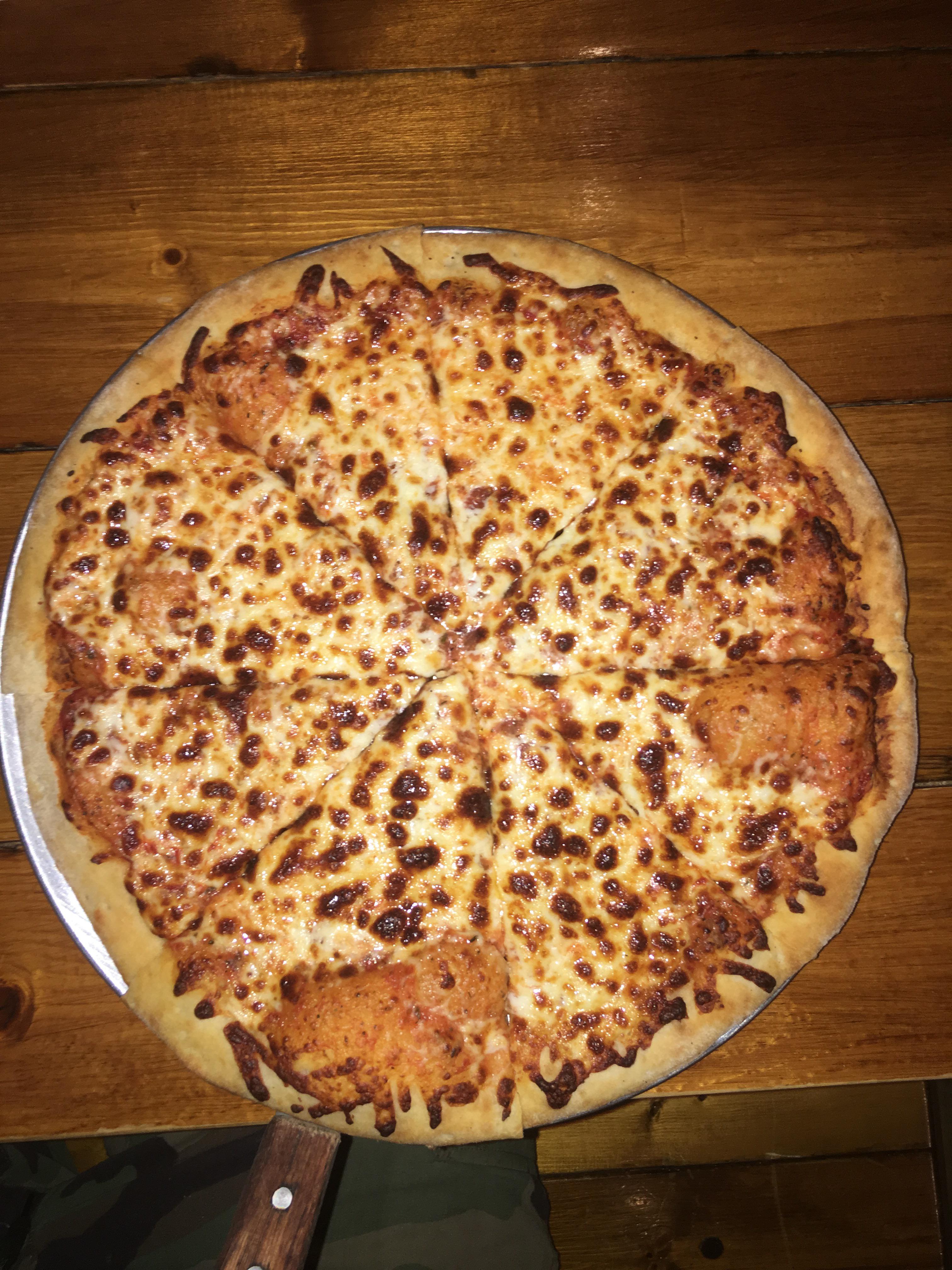 Extra cheese pizza from The Factory in Perkins, Oklahoma r/Pizza