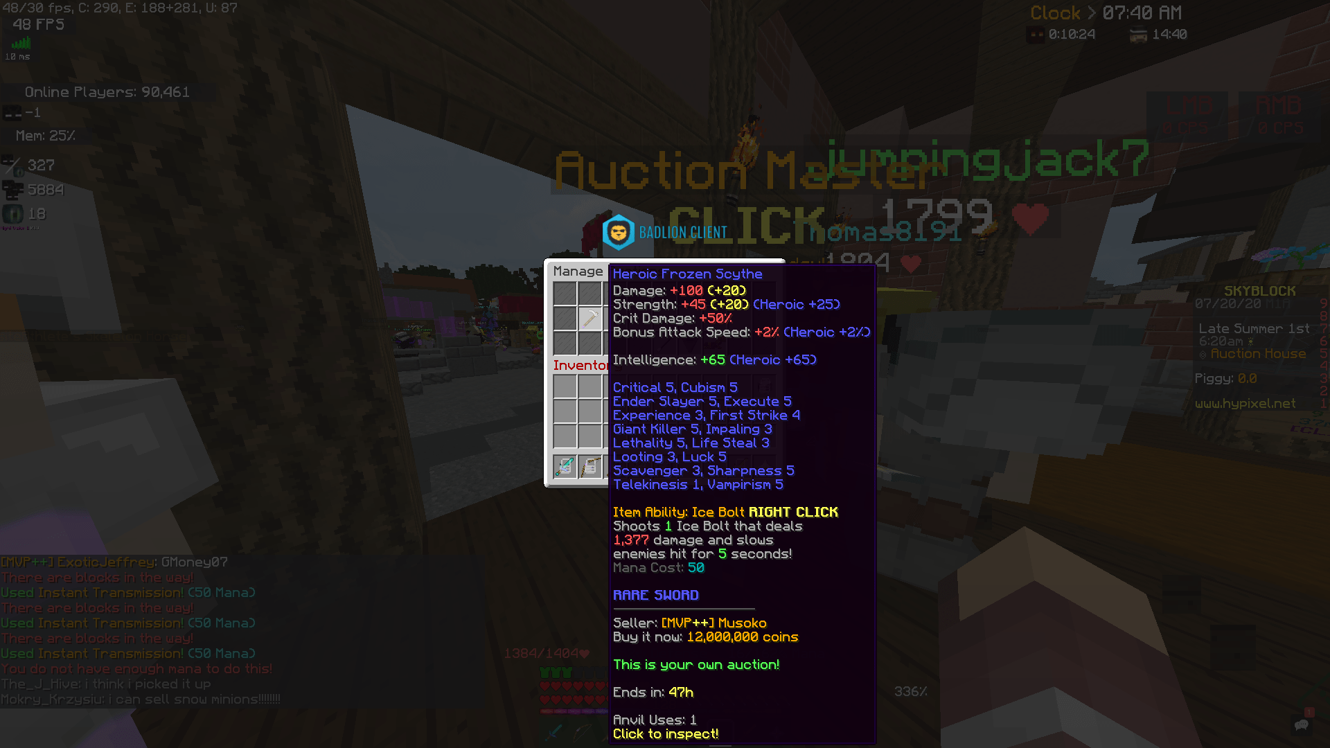 Maxed Frozen Scythe (all hot potato books, no ultimate enchant) 1 Anvil