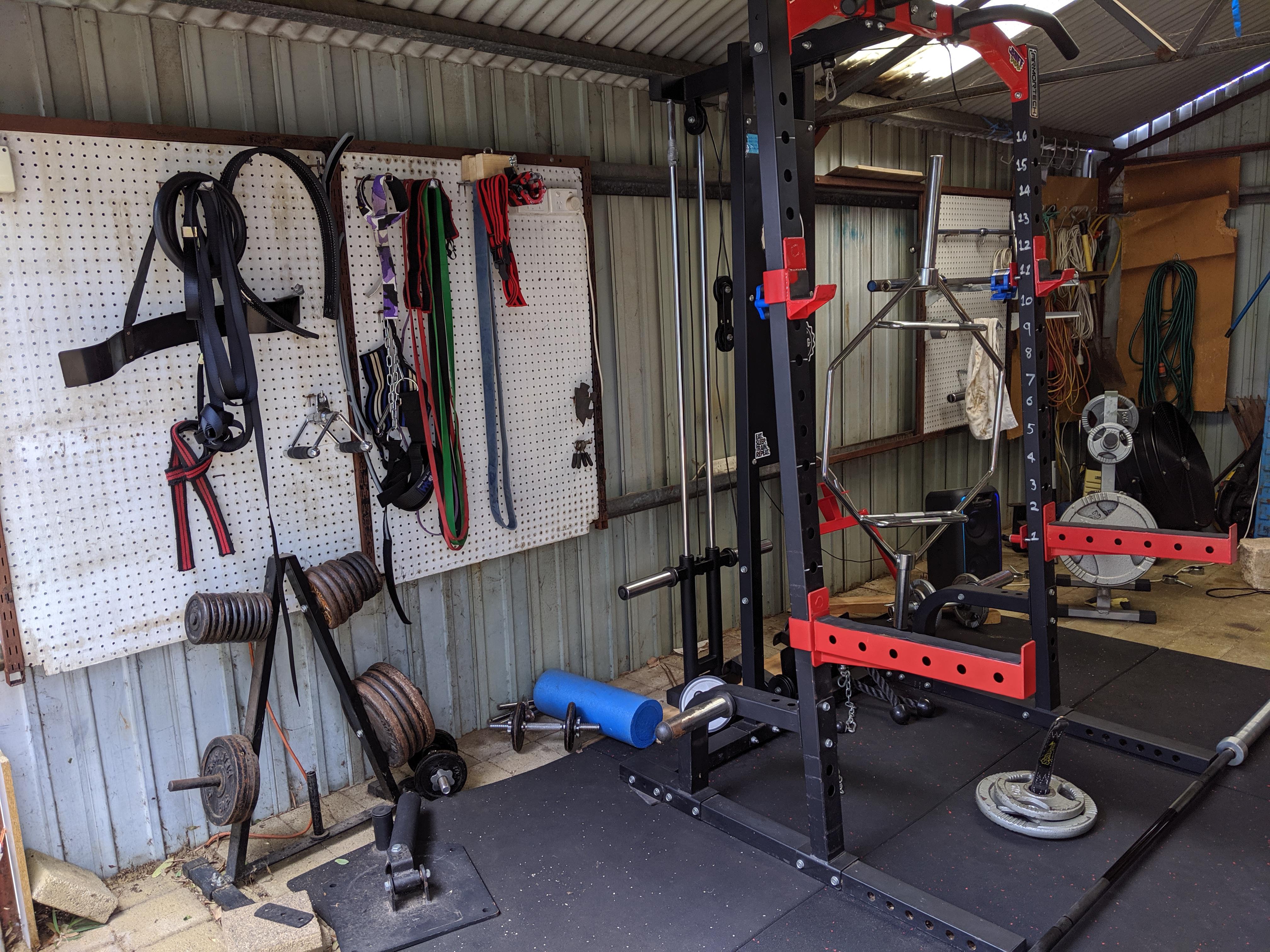 My home gym. Built it about a year ago. Always adding things. r/homegym