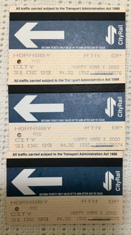Blast from the past Sydney train tickets from 31/12/99 would the Y2K