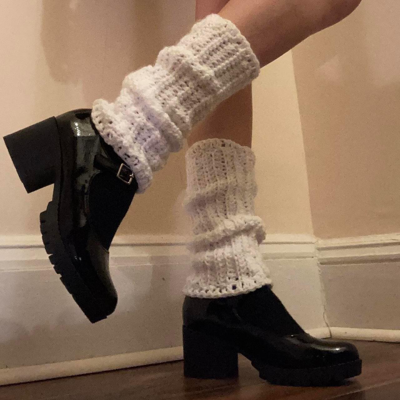 Crocheted White Leg Warmers r/Depop