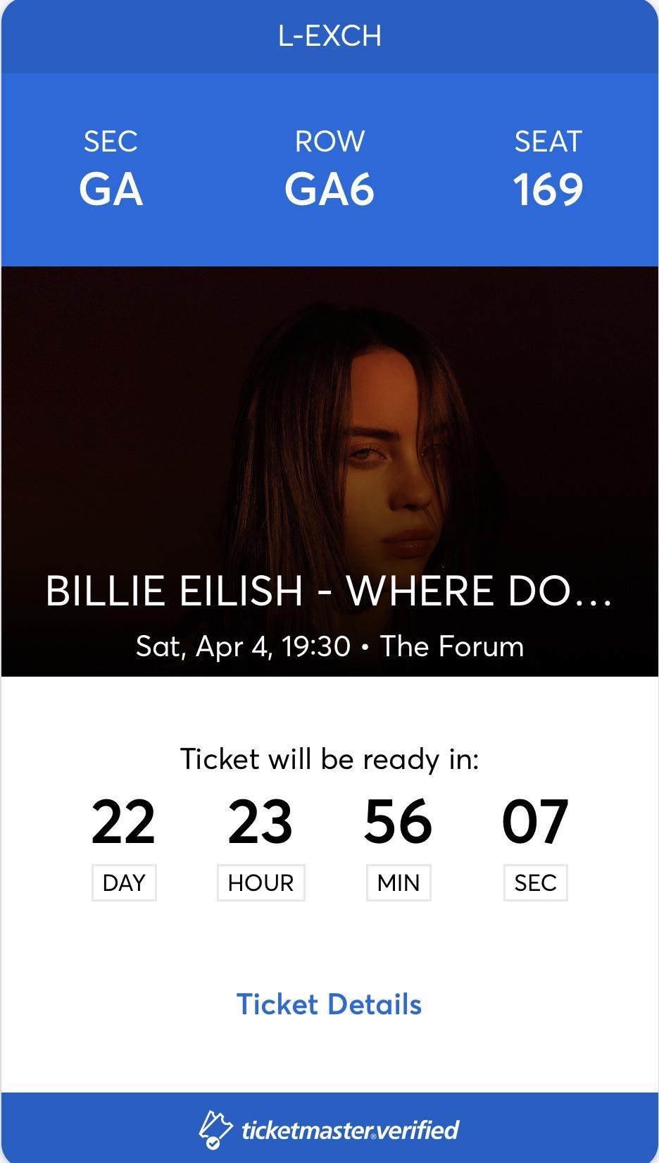 Billie Eilish LA concert ticket for sale, I can’t go anymore and have a