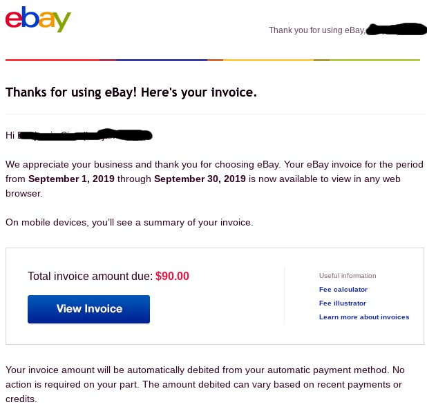 I just got my ebay invoice. I have sold 1 thing for 900, but then