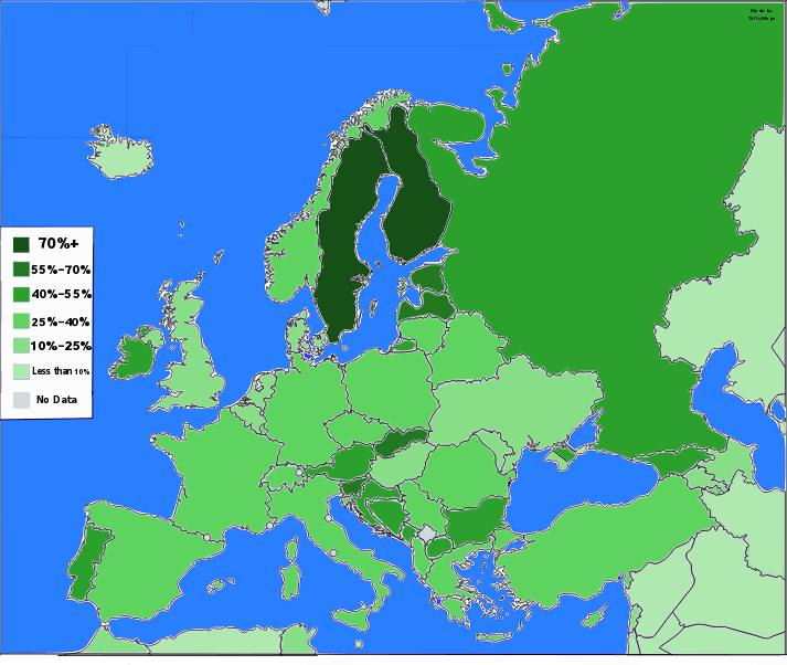 [Map] Map of all forest/woodland cover in Europe (and surrounding areas