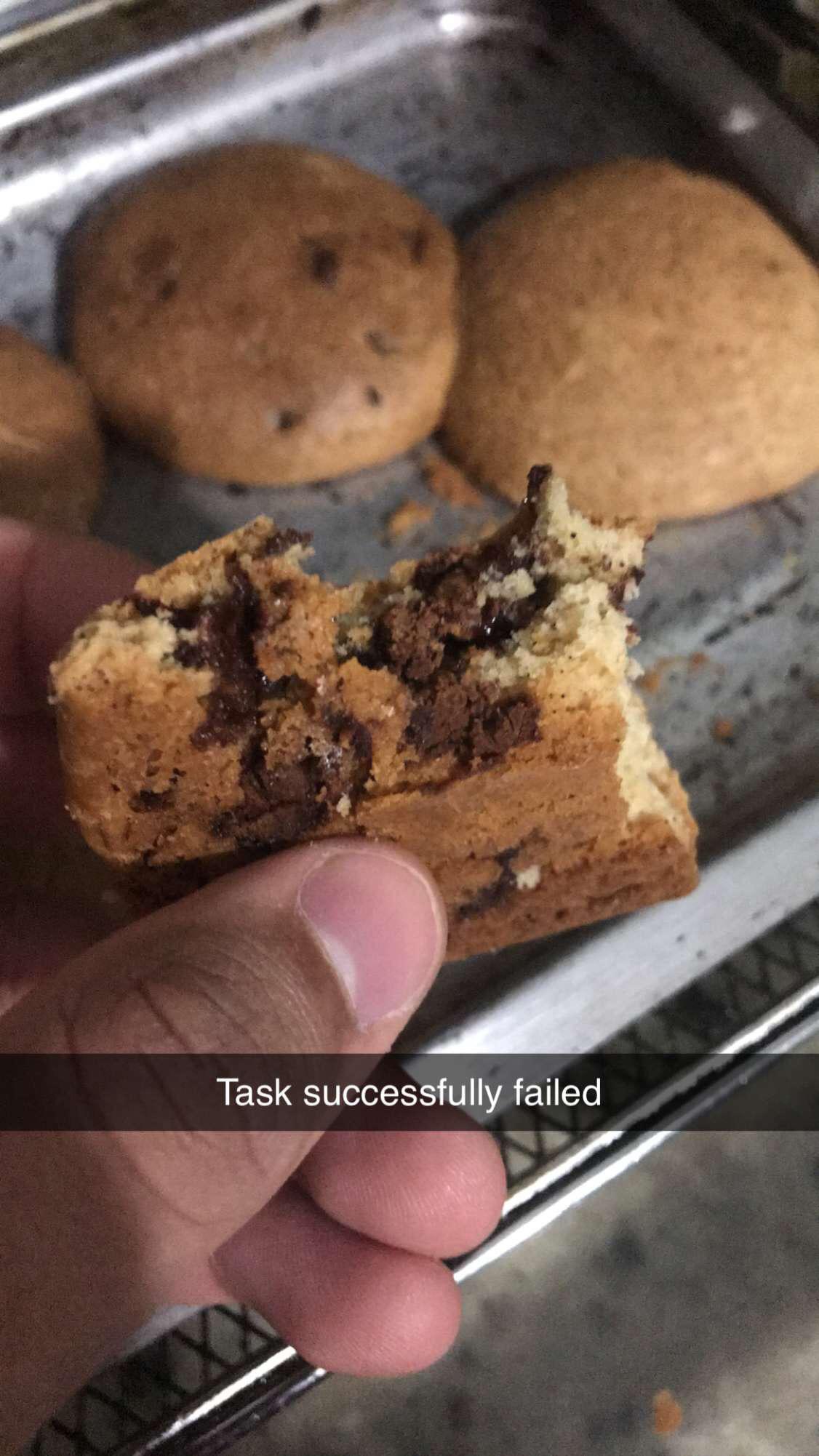 Too much flour, too much baking soda, over cooked but still delicious