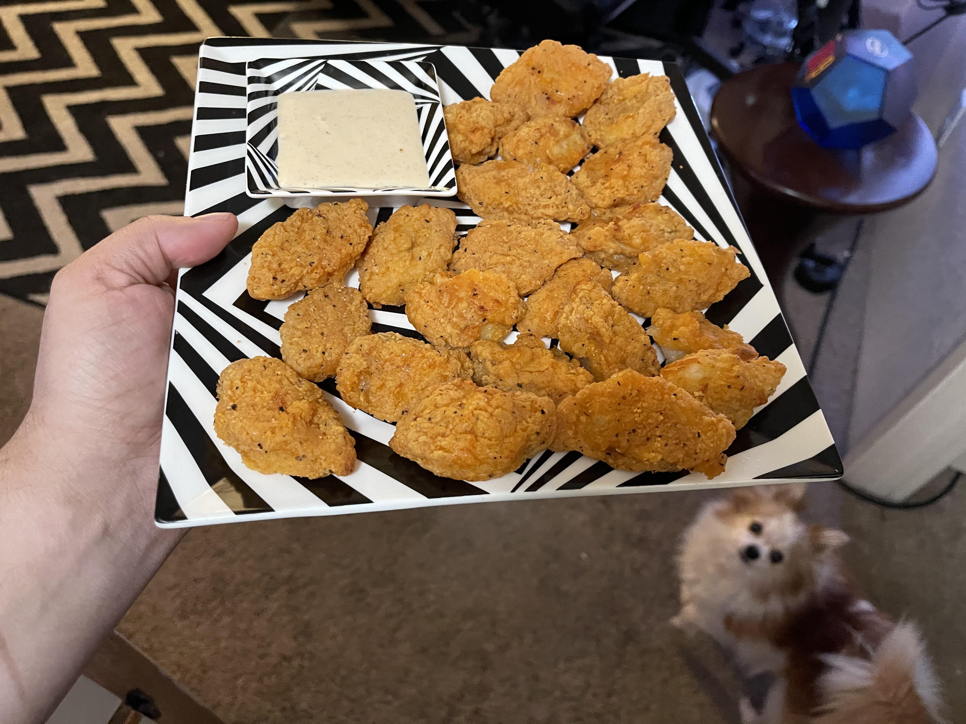 Alaska Wild “Buffalo Style” Wings frozen breaded pollock fish done up