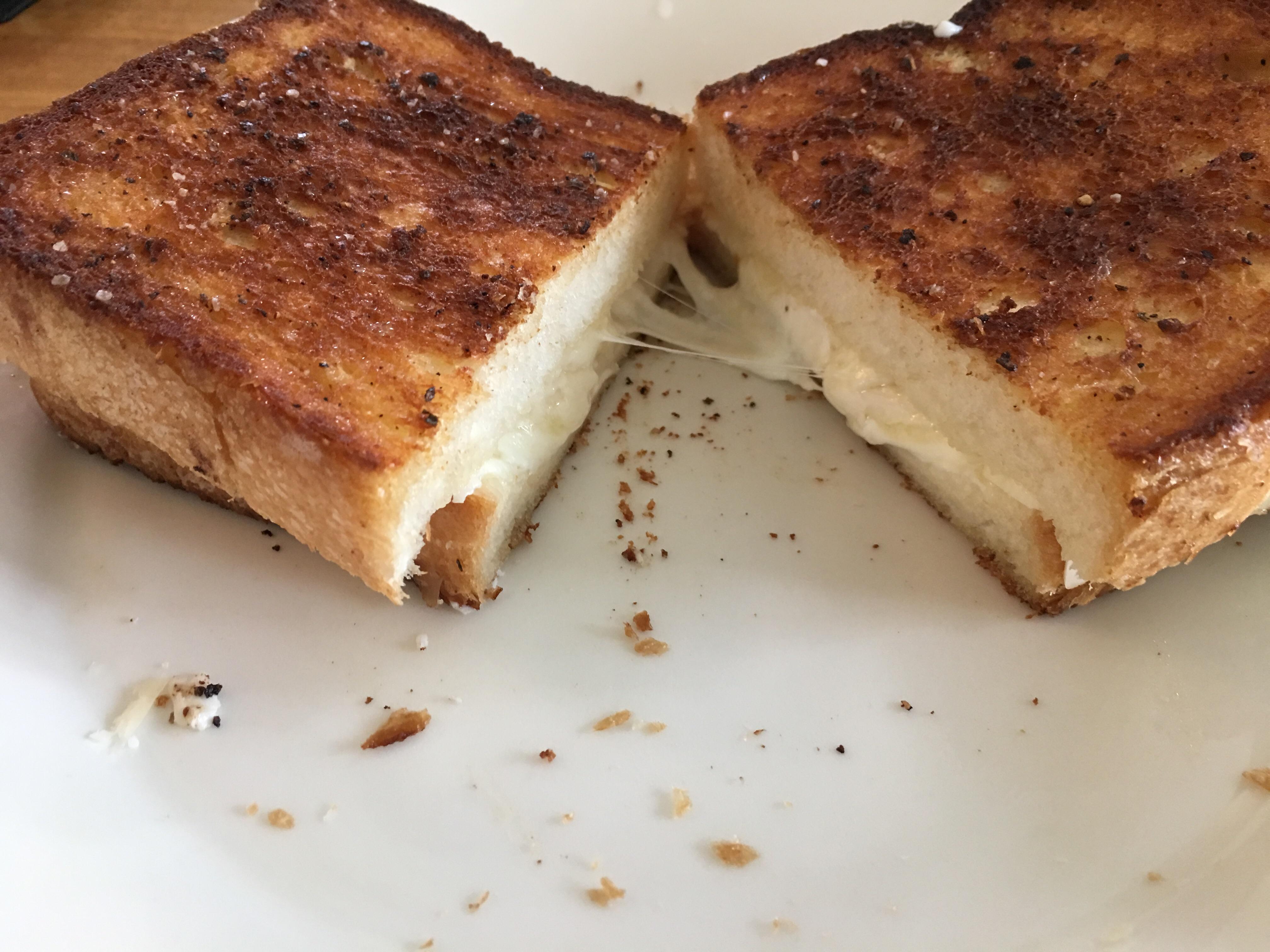 Pecorino Romano, Parmigiano Reggiano, and Mozzarella on English bread