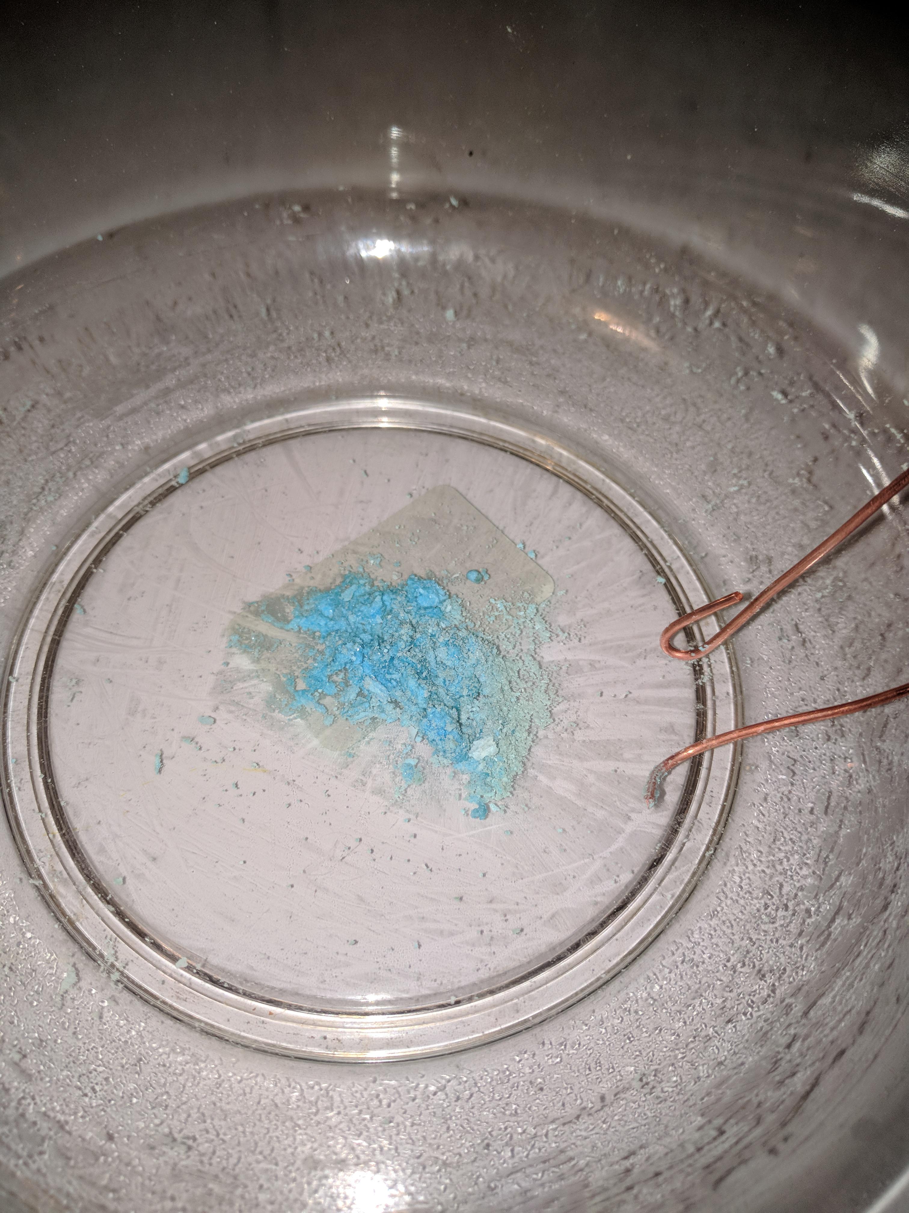 Some Copper (II) sulphate (CuSO4) I made using dilute sulphuric acid