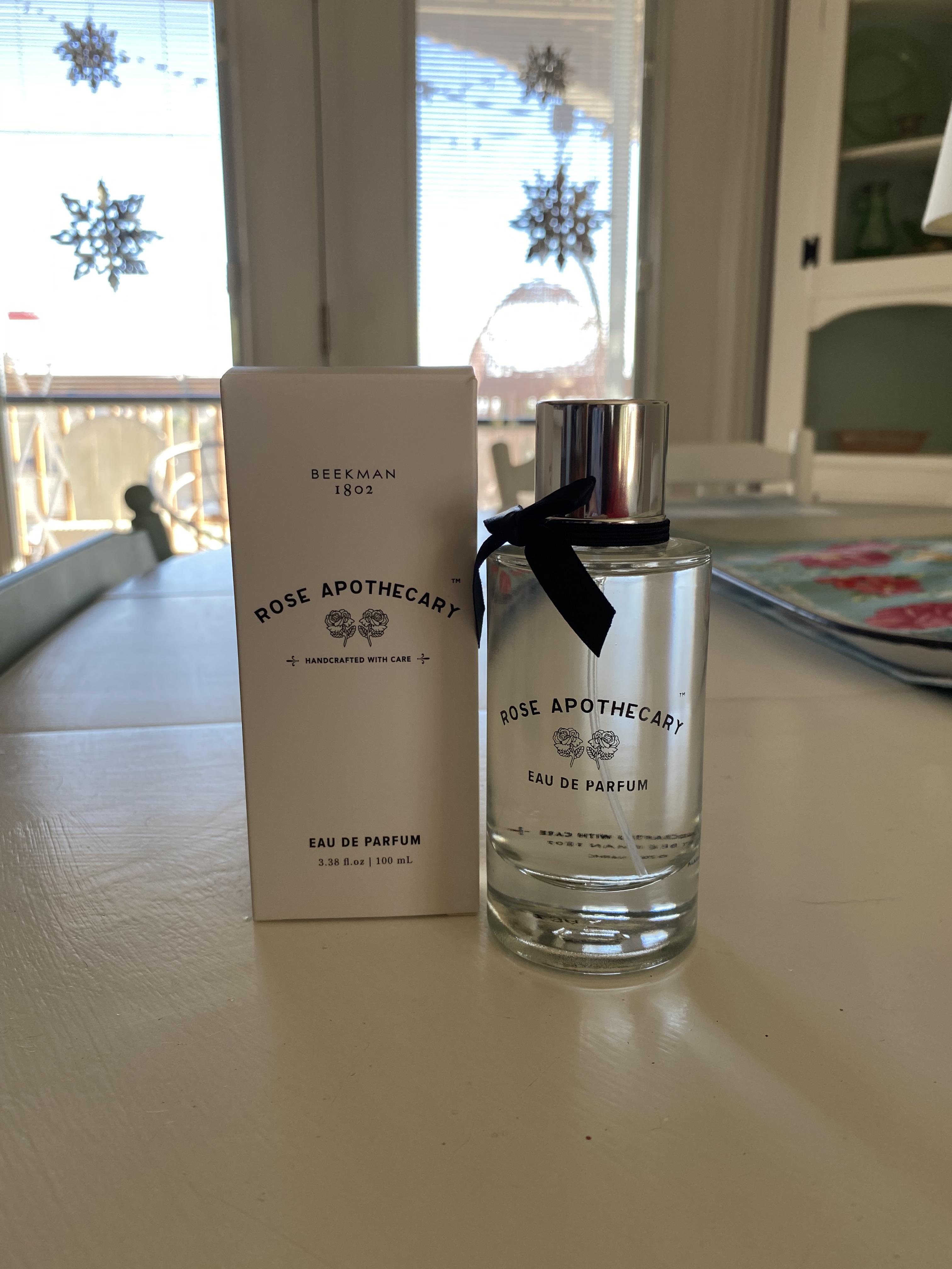 rose apothecary perfume! smells like roses, found at home goods 🌹