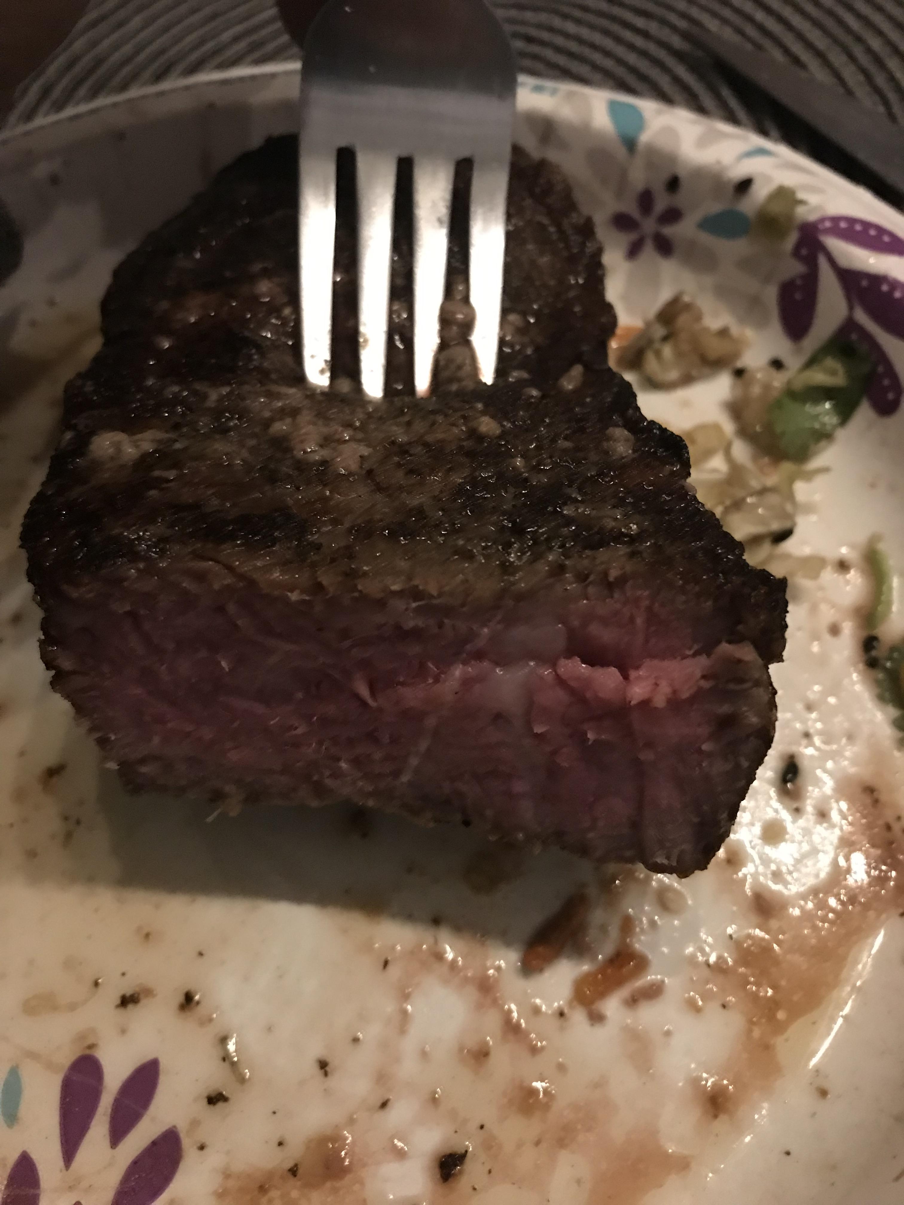 40 day dry aged New York strip steak 133 degree bath. Finished in a