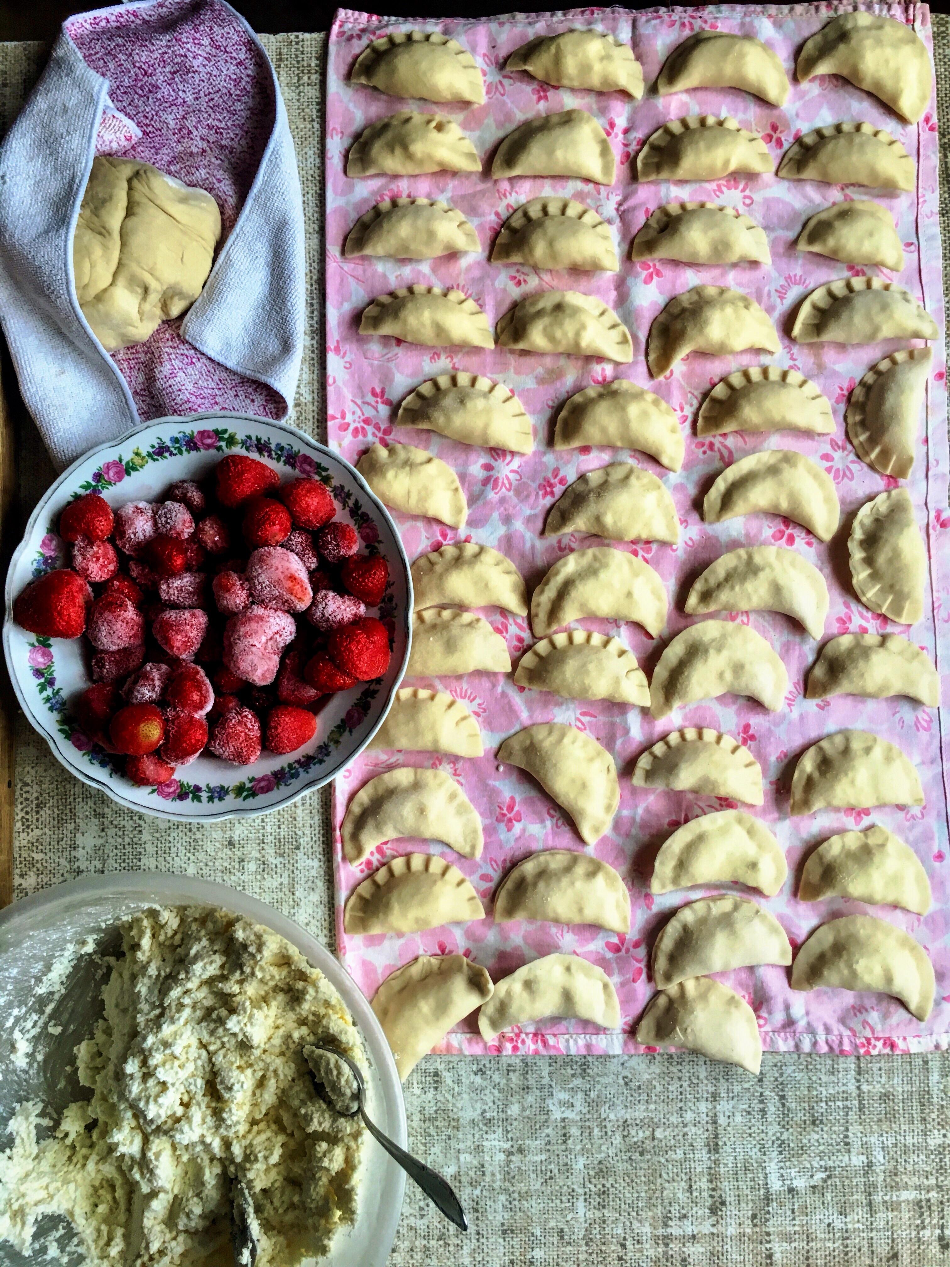 [Homemade] Pierogi with dry cottage cheese and strawberry sauce r/food