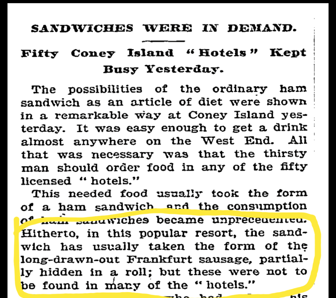 America's paper of record saying hotdogs are sandwiches in april 1896